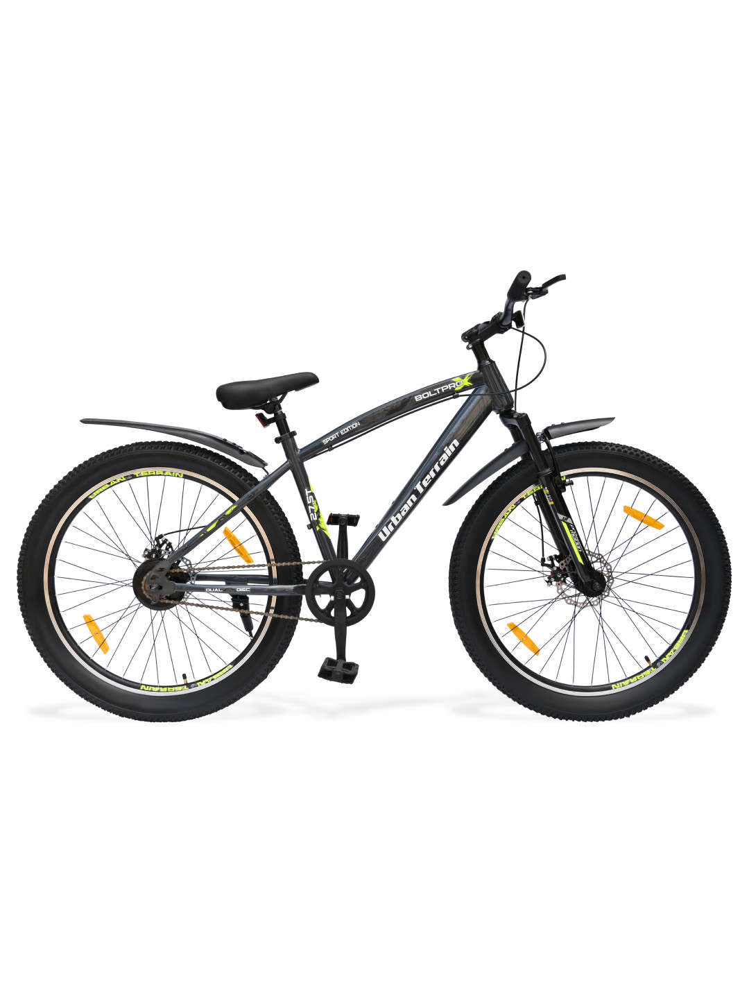 URBAN TERRAIN Bolt Pro Cycles 27.5T Steel Frame Mountain Bike with Dual Disc Brake, Grey
