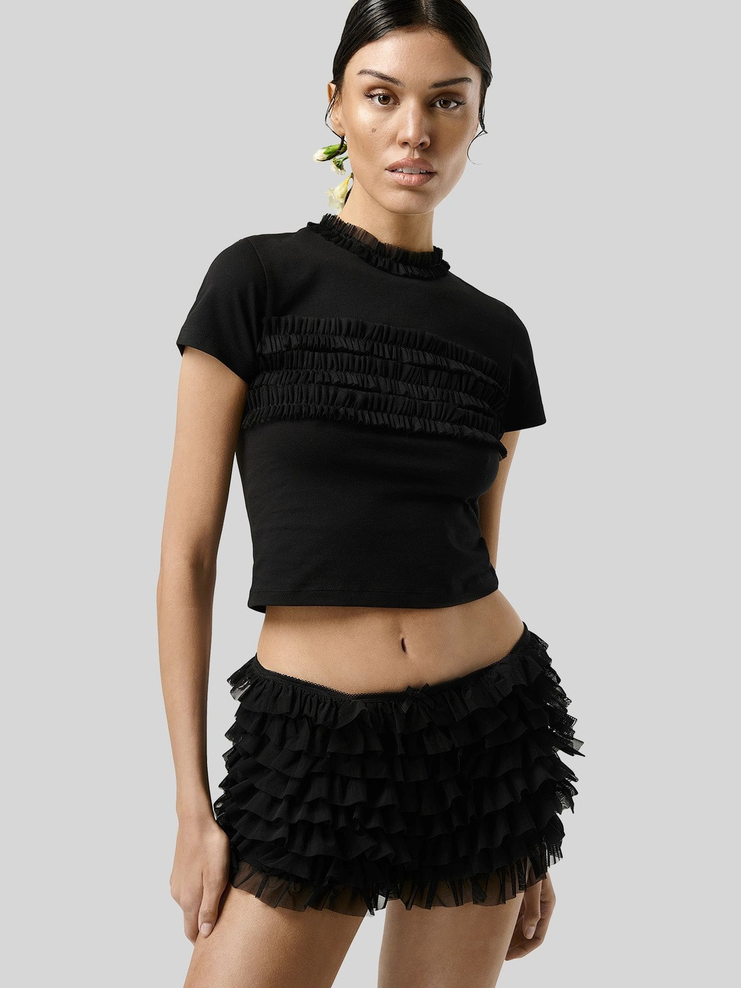 LULU & SKY Women Ruffled Low-Rise Mini Shorts