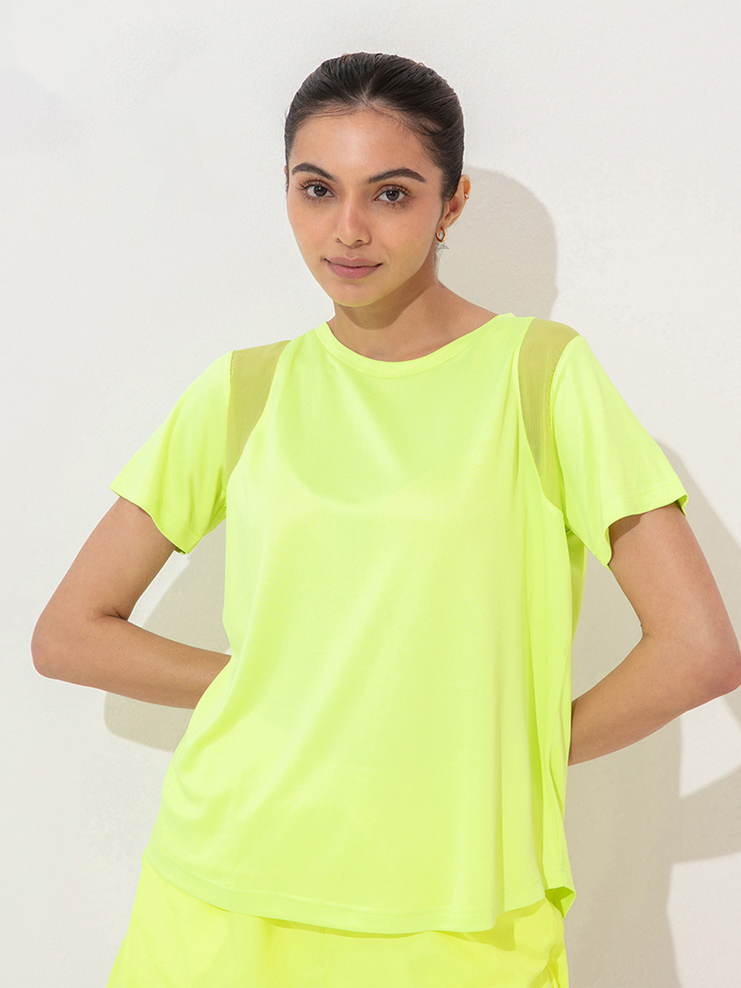 KICA Women Yellow Mesh Inserts Running T-shirt
