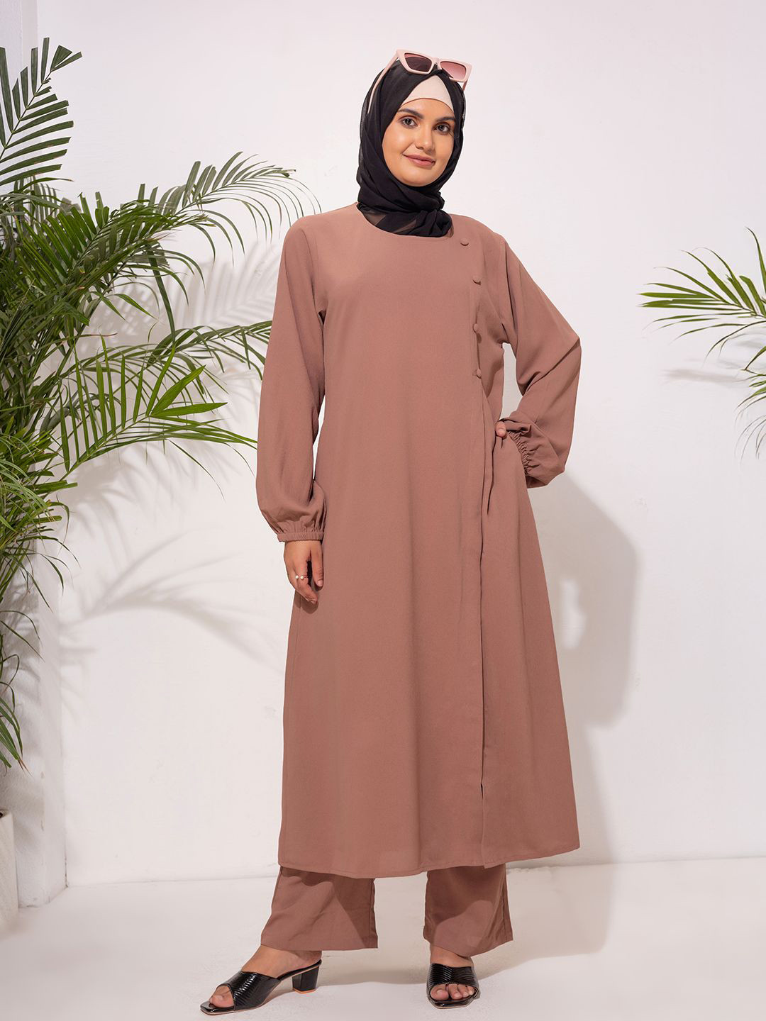 SANASH Collections Round Neck Button-Up Tunic With Trouser Co-Ords