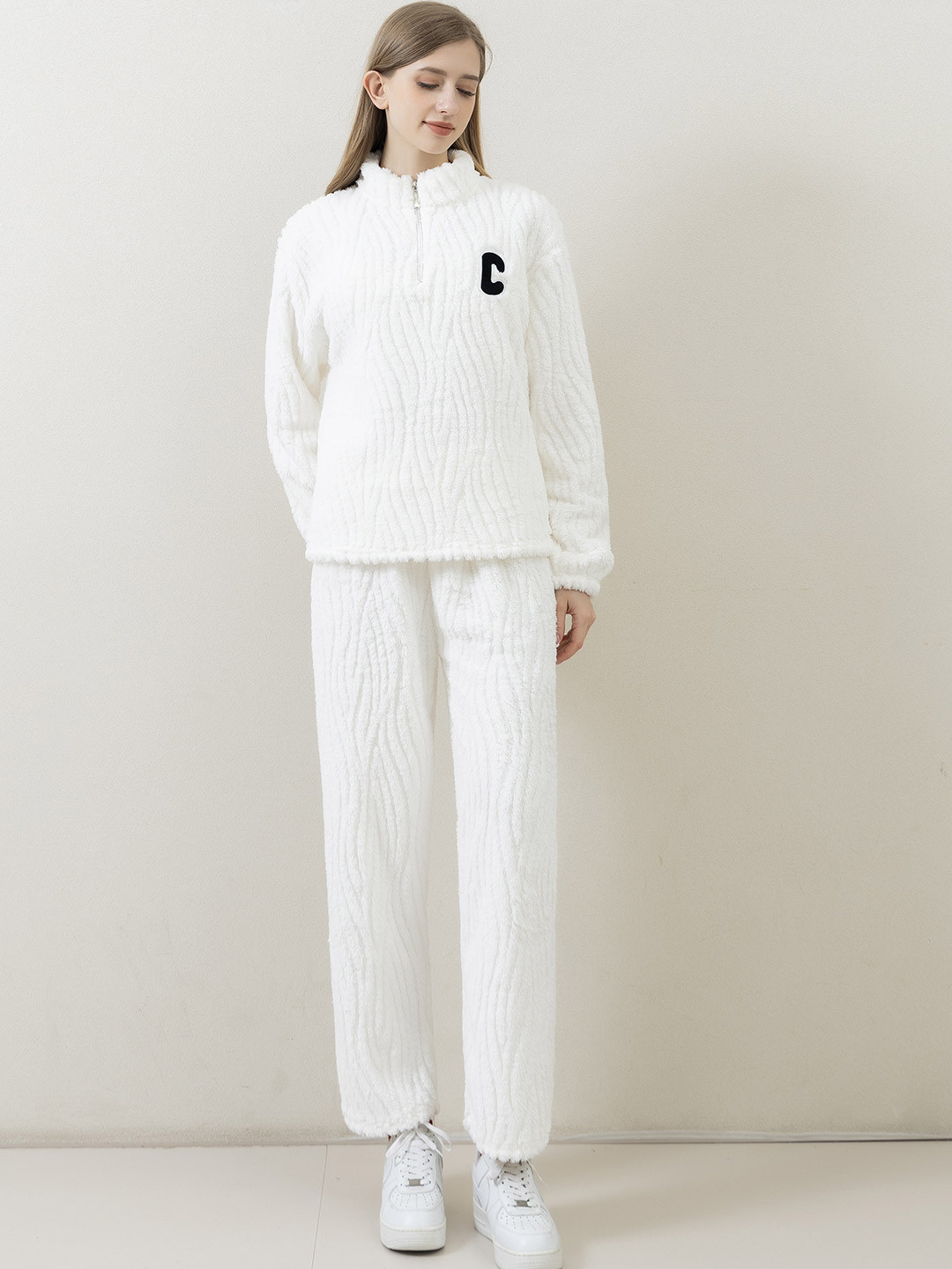 Stem Rope Women Textured Full Sleeve Night suit