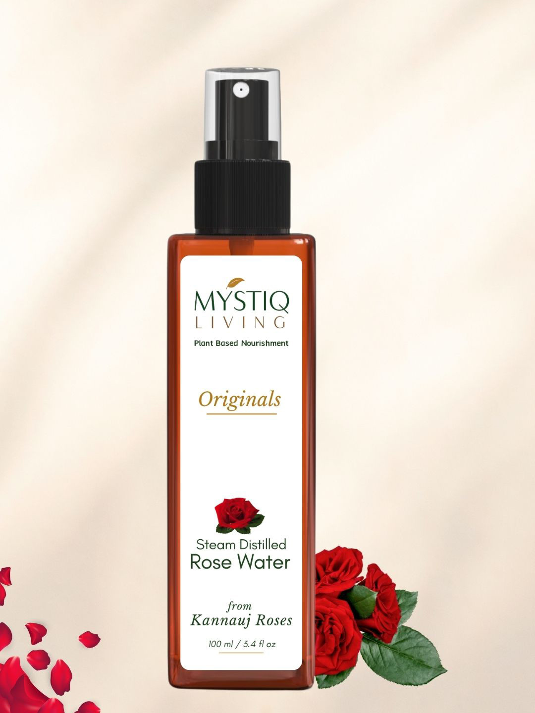 MYSTIQ LIVING Rose Water Toner Spray For Skin Face & Hair - 100ml