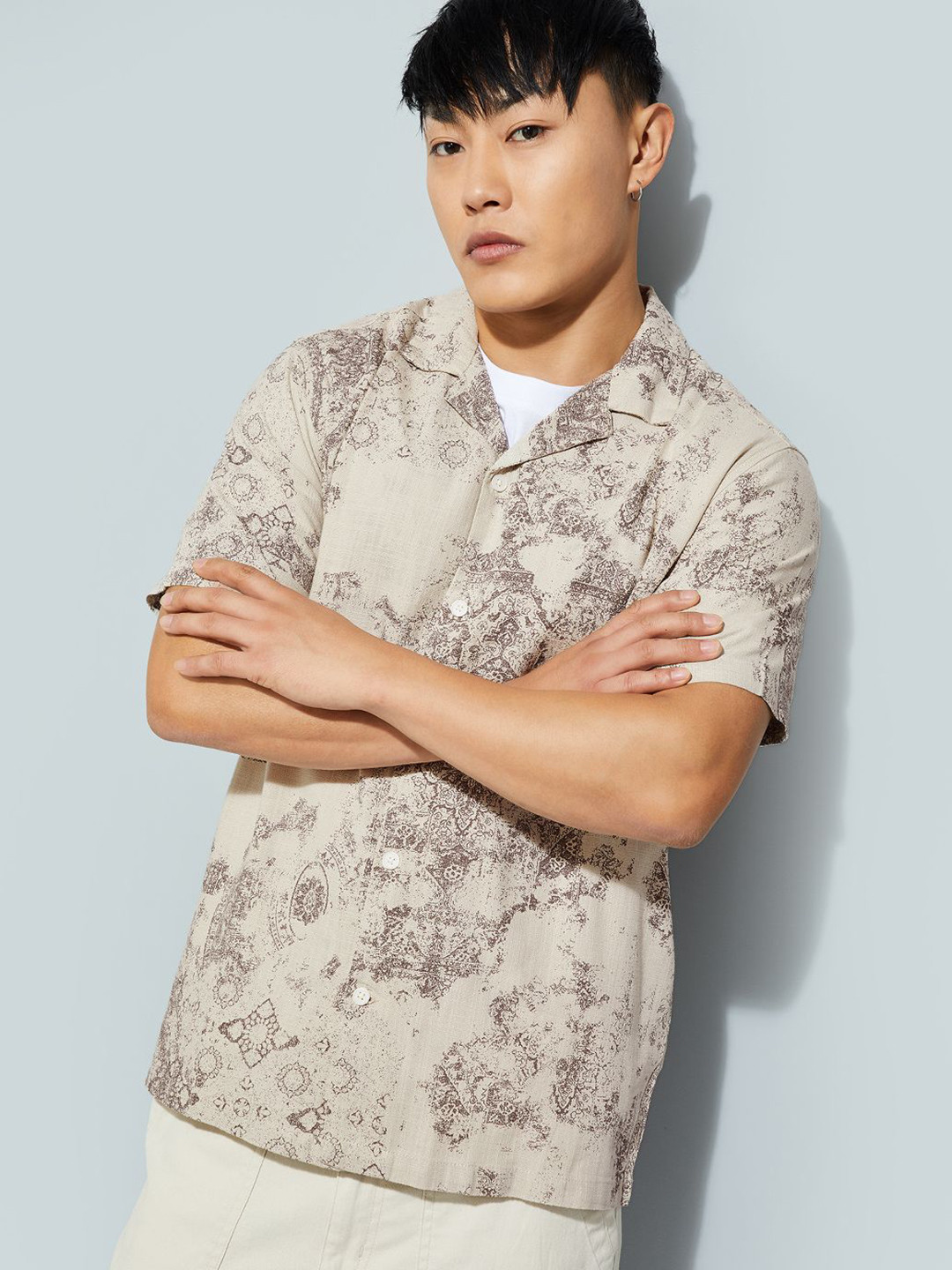 max Printed Spread Collar Short Sleeves Regular Fit Cotton Casual Shirt