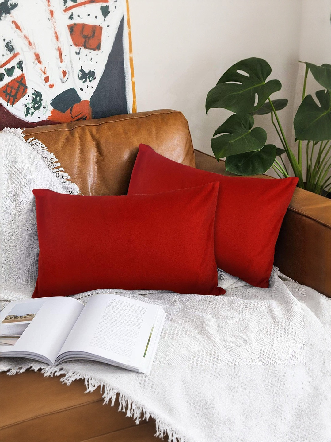 DECOWAT Unisex Set of 2 Solid Rectangle Shape Cotton Pillow Covers