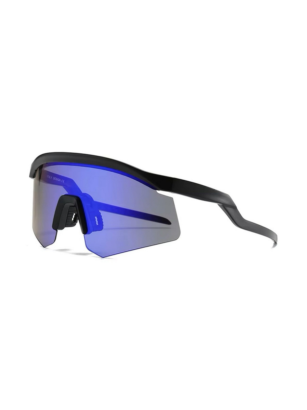 LIZA ANGEL Unisex Blue Lens & Black Shield Sunglasses with UV Protected Lens