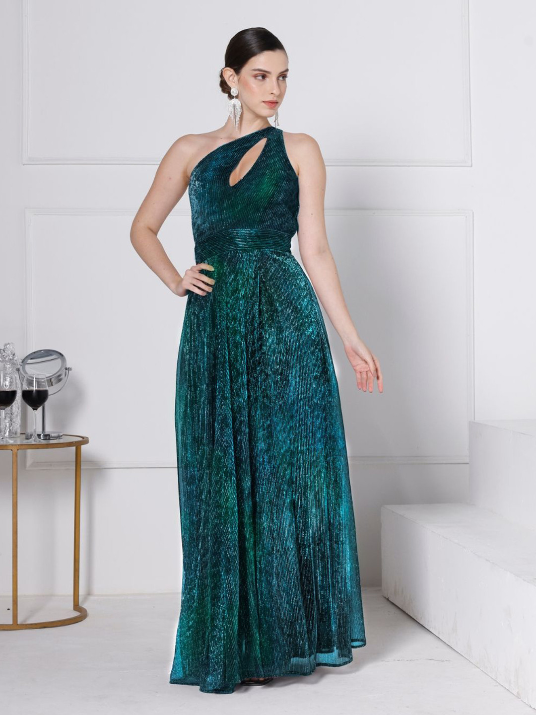 JULO Striped Keyhole Neck Gown Maxi Dress