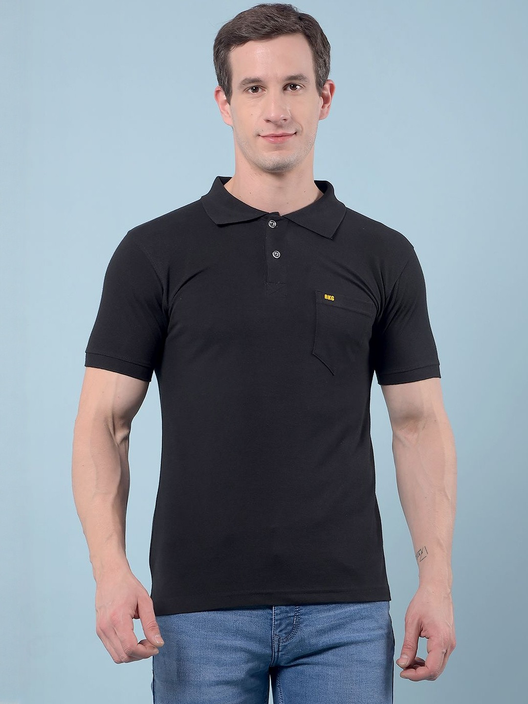 RKG Men Brand Logo Polo Collar Pockets Cotton T-shirt