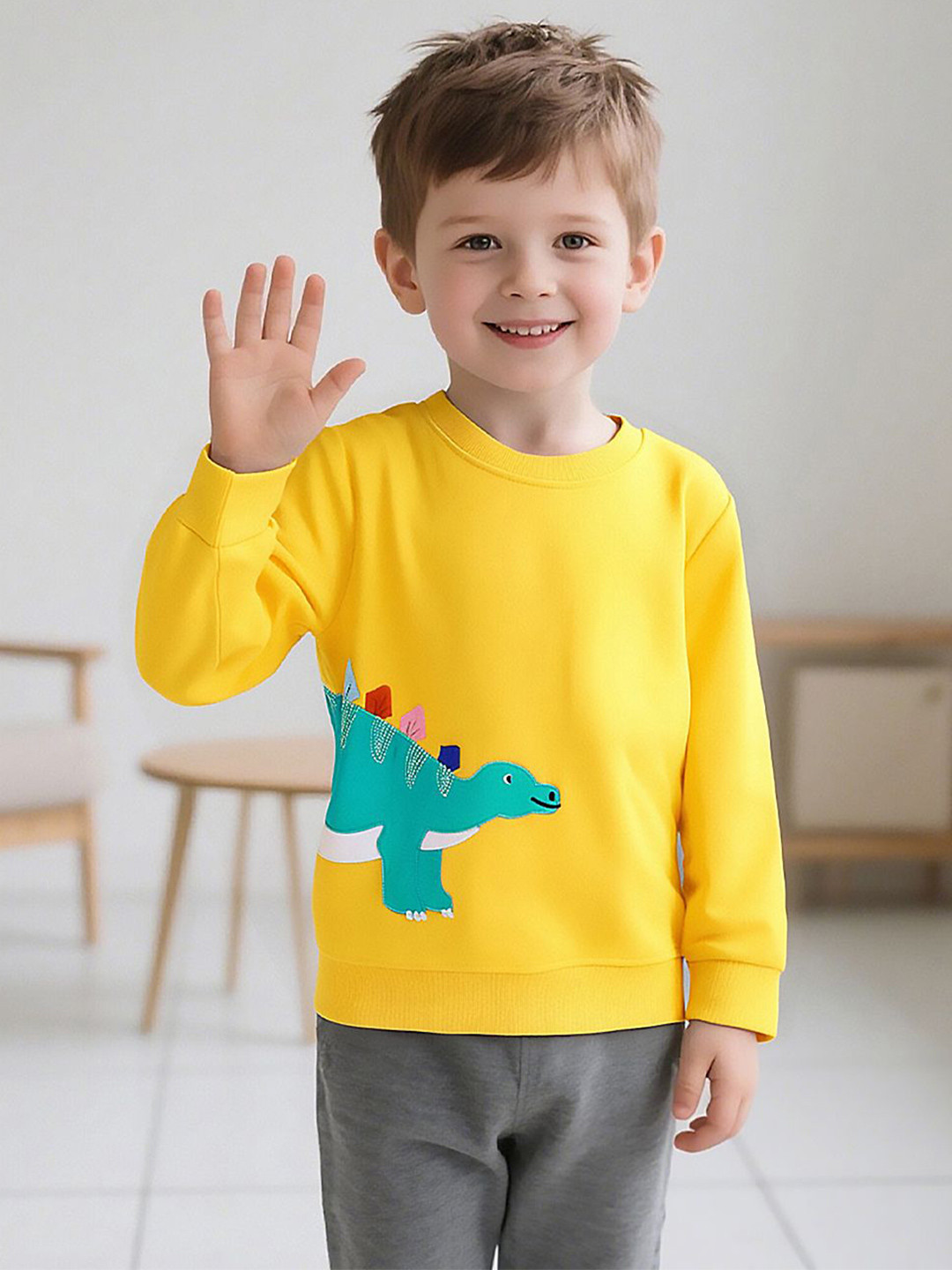 INCLUD Boys Dinosaur Embroidered Round Neck Pullover Sweatshirt