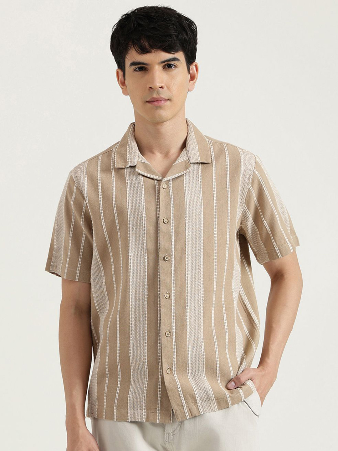 United Colors of Benetton Striped Relaxed Fit Resort Collar Shirt