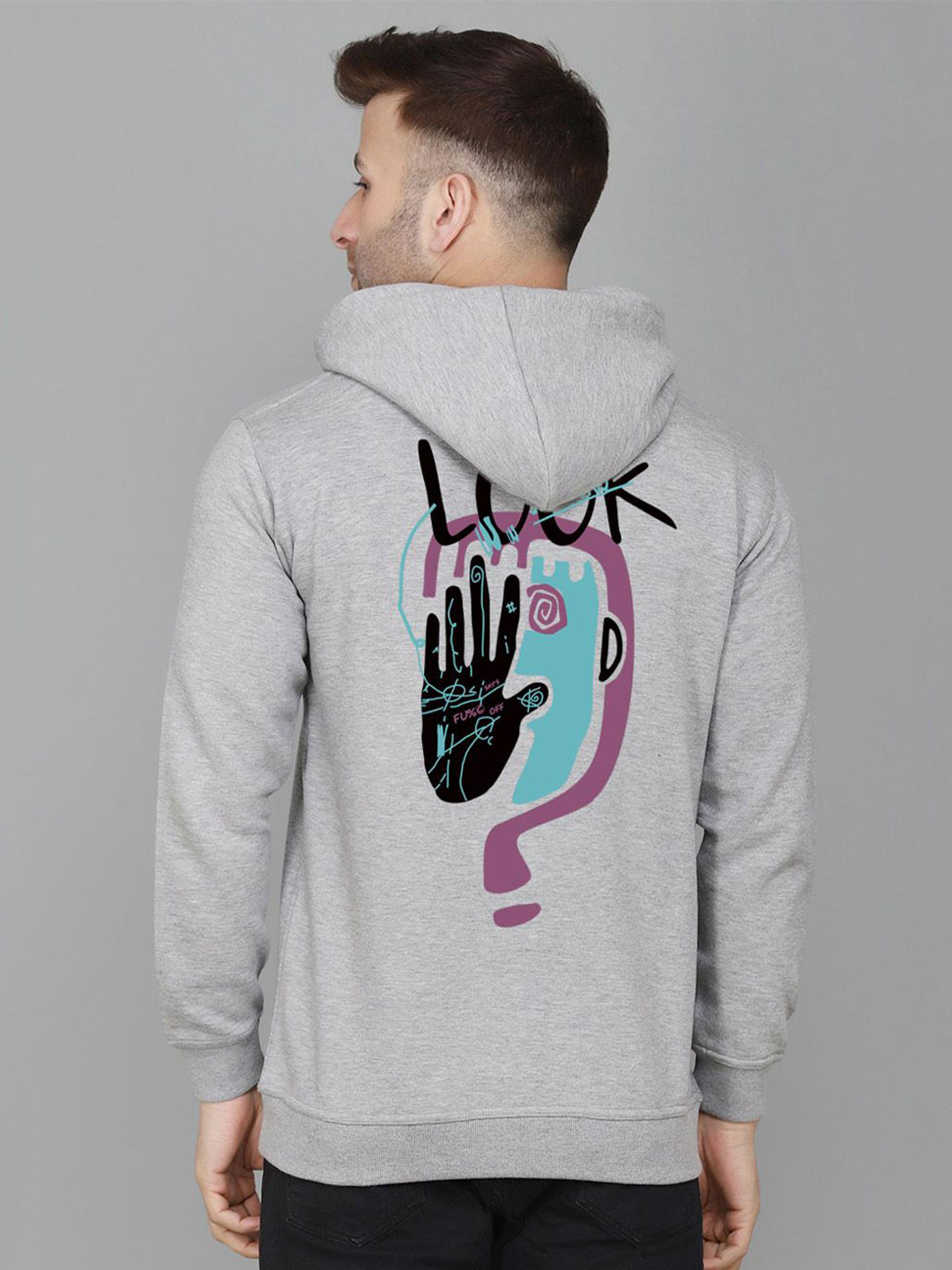 SLOWLORIS Men Printed Full Sleeve Hooded Sweatshirt