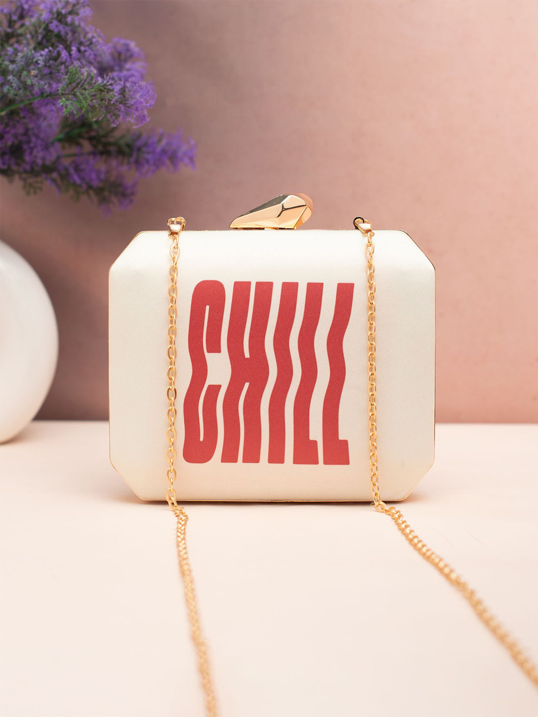 ARTKLIM Cream & Crimson Chill Printed Box Clutch