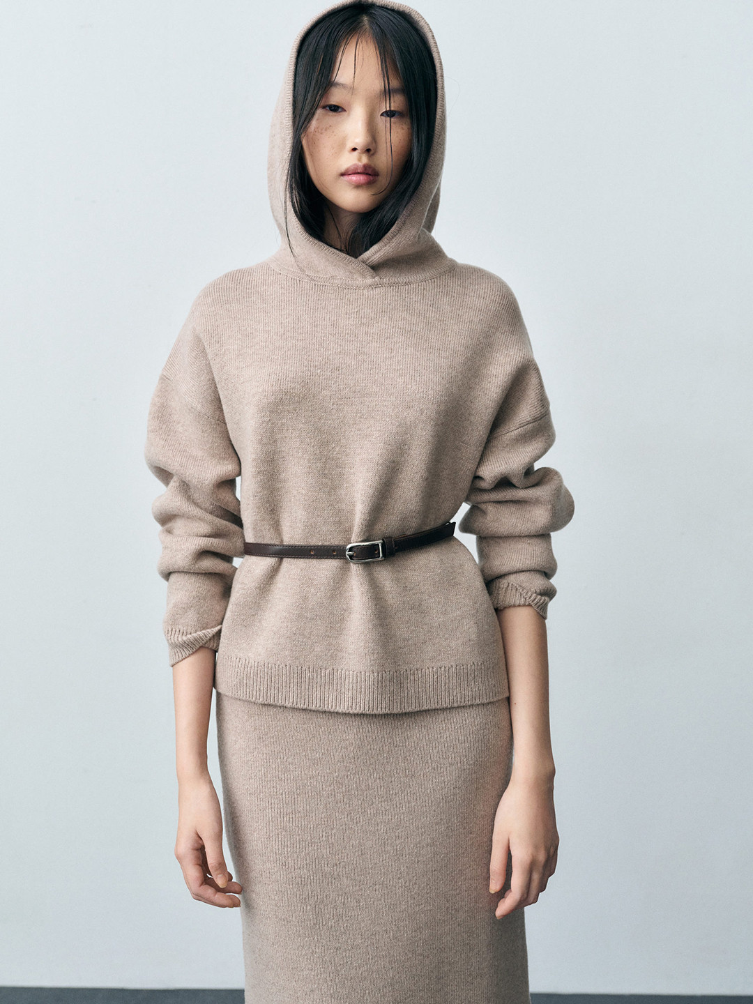 MANGO Hooded Wool Blend Oversized Pullover
