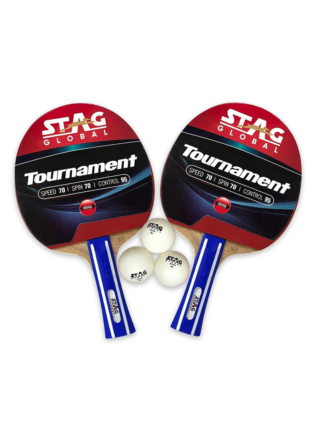 STAG GLOBAL 2 Wooden Table Tennis Racket & 3 Balls Set