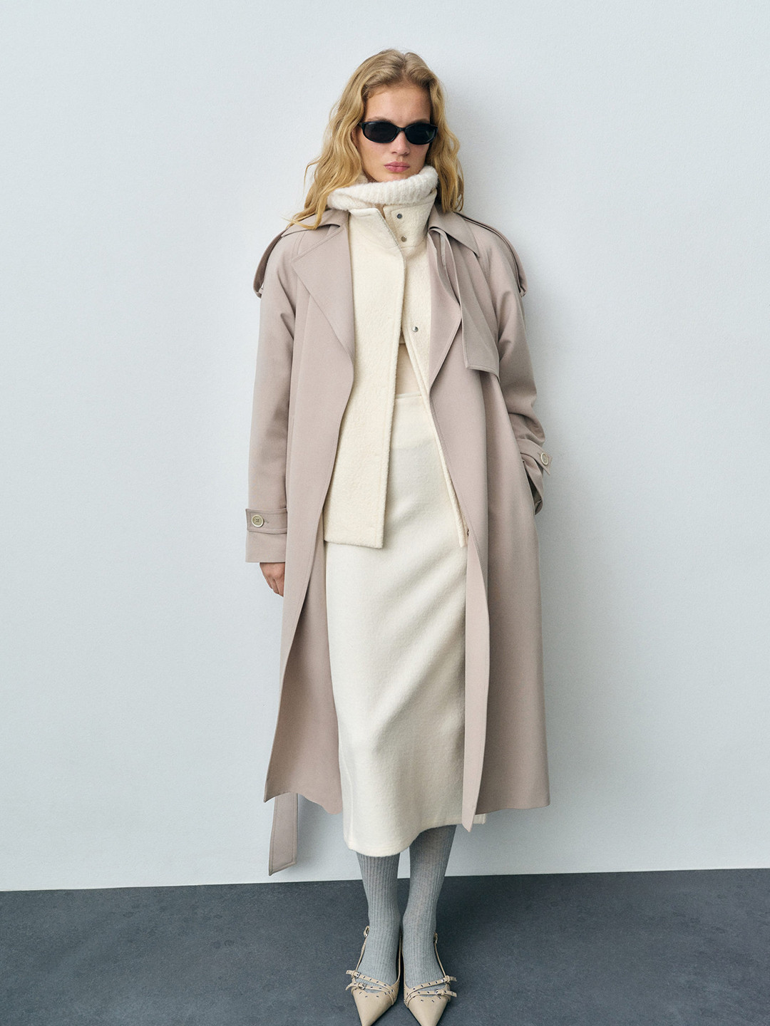 MANGO Notched Lapel Single Breasted Trench With Waist Tie Up