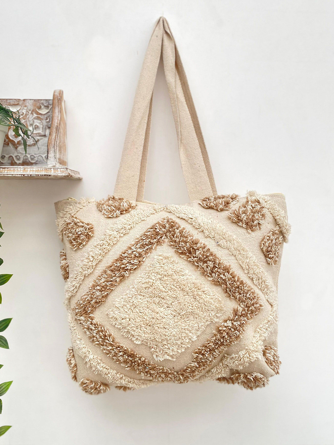 Ariana Geometric Self Design Shopper Boho Cotton Tote Bag