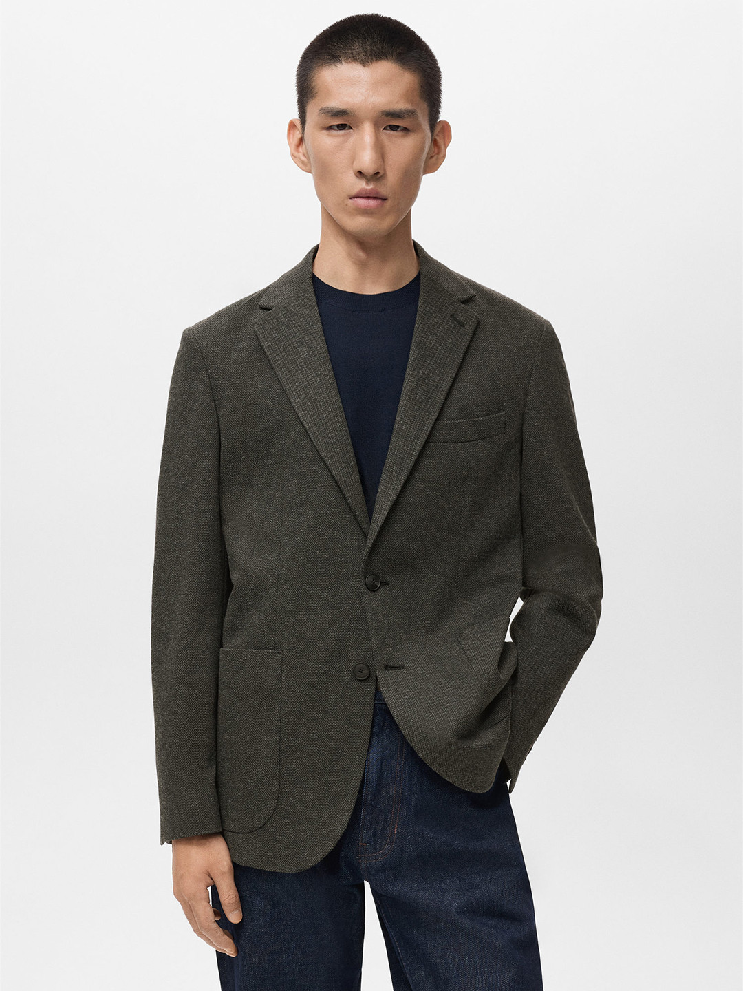 MANGO MAN Chevron Design Single-Breasted Blazer