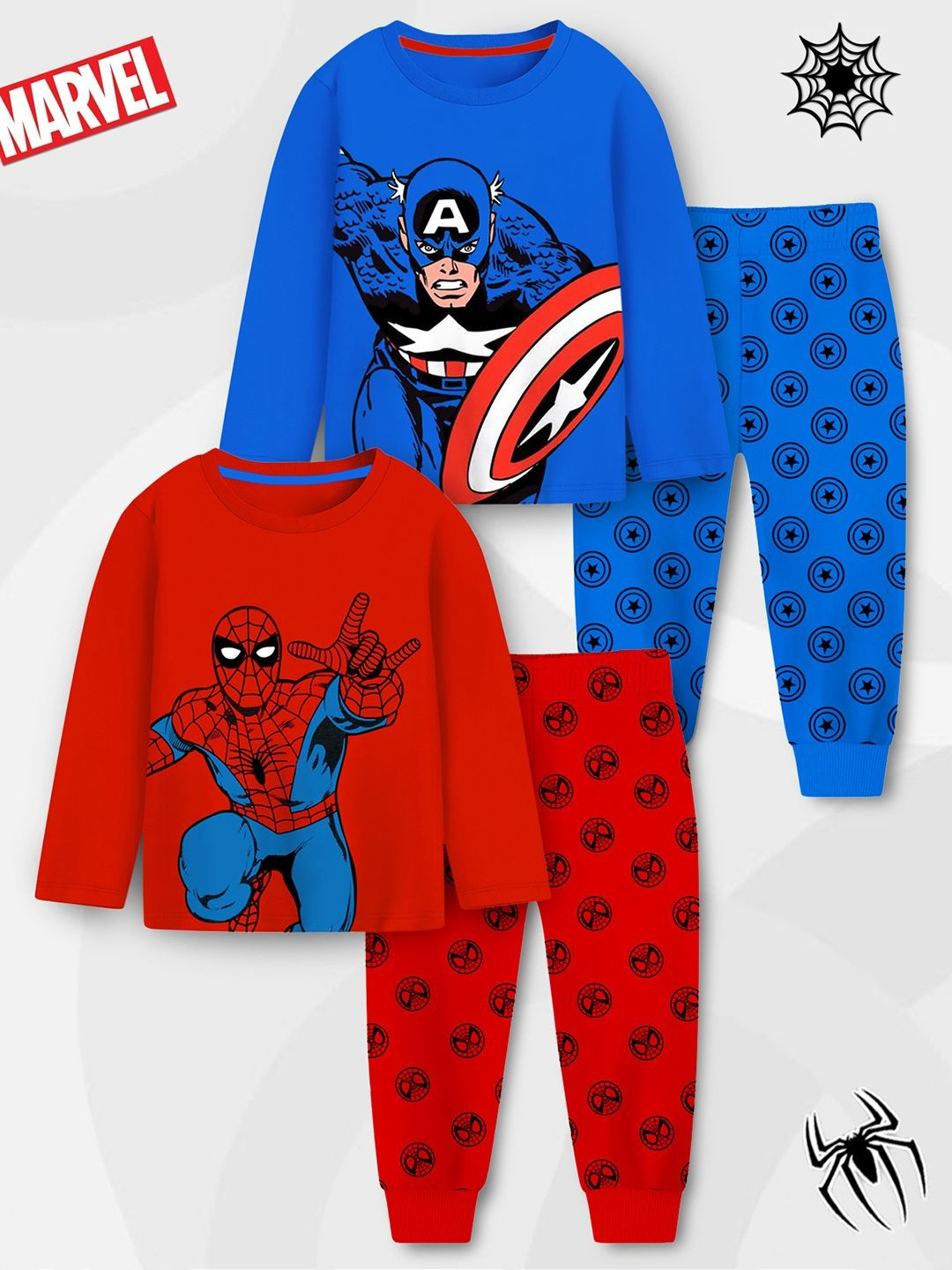 YK Marvel Boys Pack Of 2 Printed Round Neck T-shirts With Pyjamas
