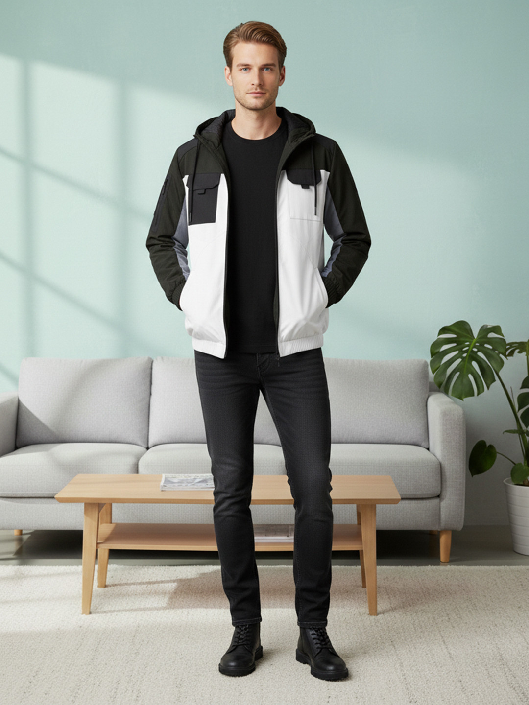 Mast & Harbour Men Colourblocked Hooded Parka with Embroidered Jacket