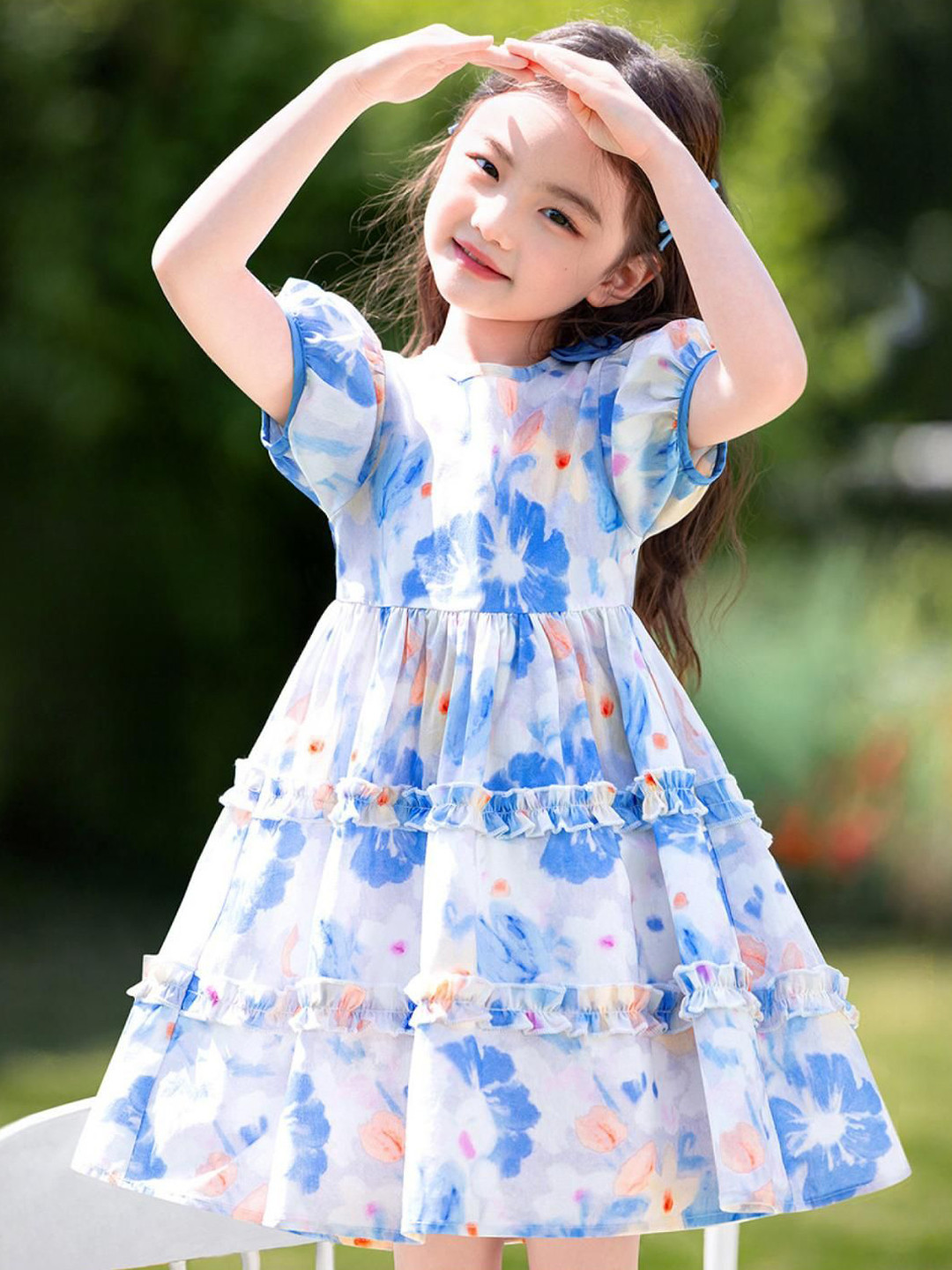 YK Girls Ruffles Gathered or Pleated Round Neck Cotton Fit and Flare  Dress