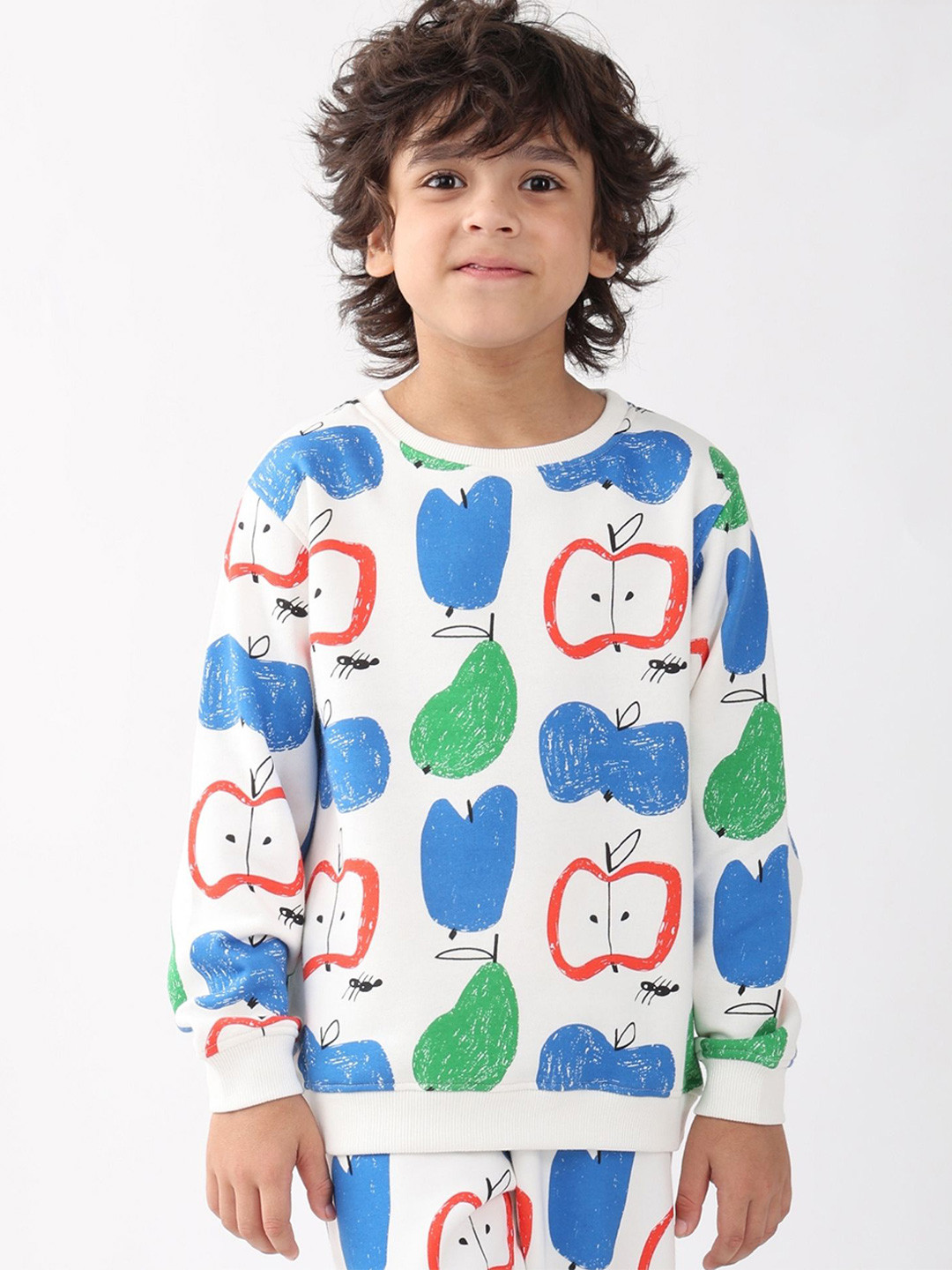 Anthrilo Boys White Apple Pear Fleece Sweatshirt