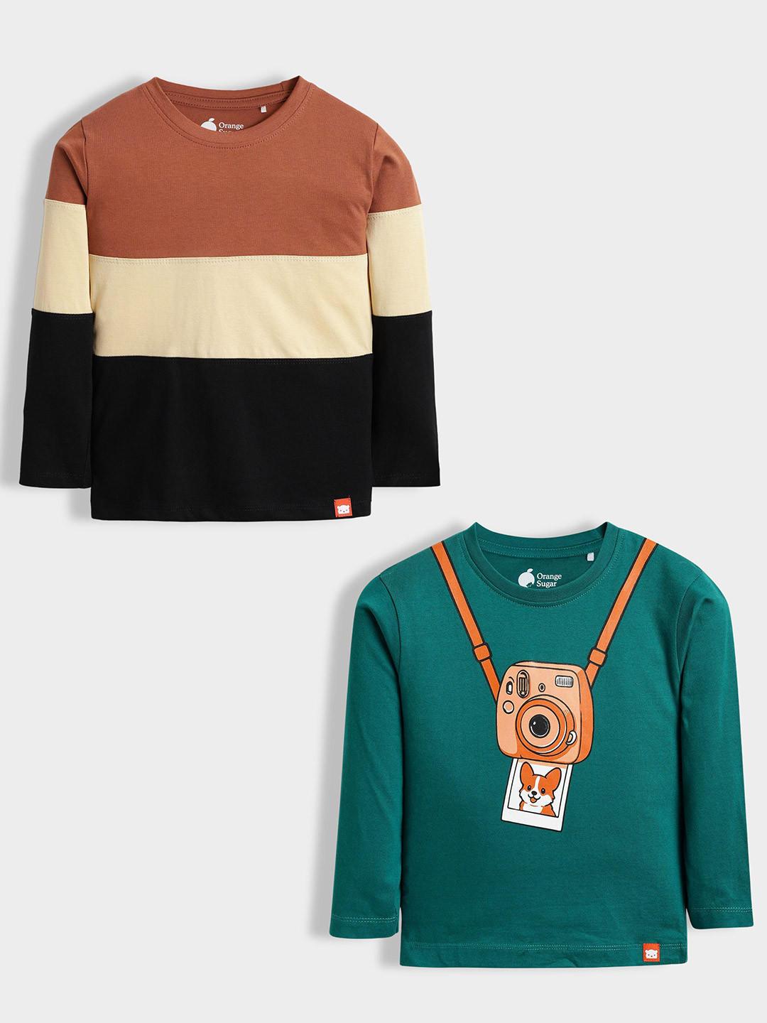Orange Sugar Kids Pack Of 2 Colorblocked Long Sleeves T-shirts