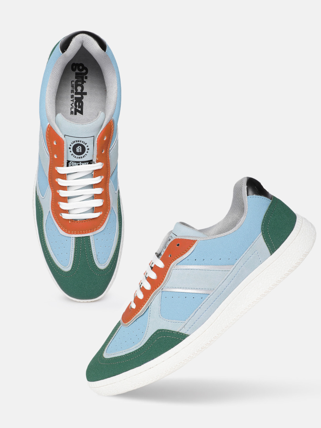 glitchez Men Colourblocked Perforated Lace-Ups Sneakers