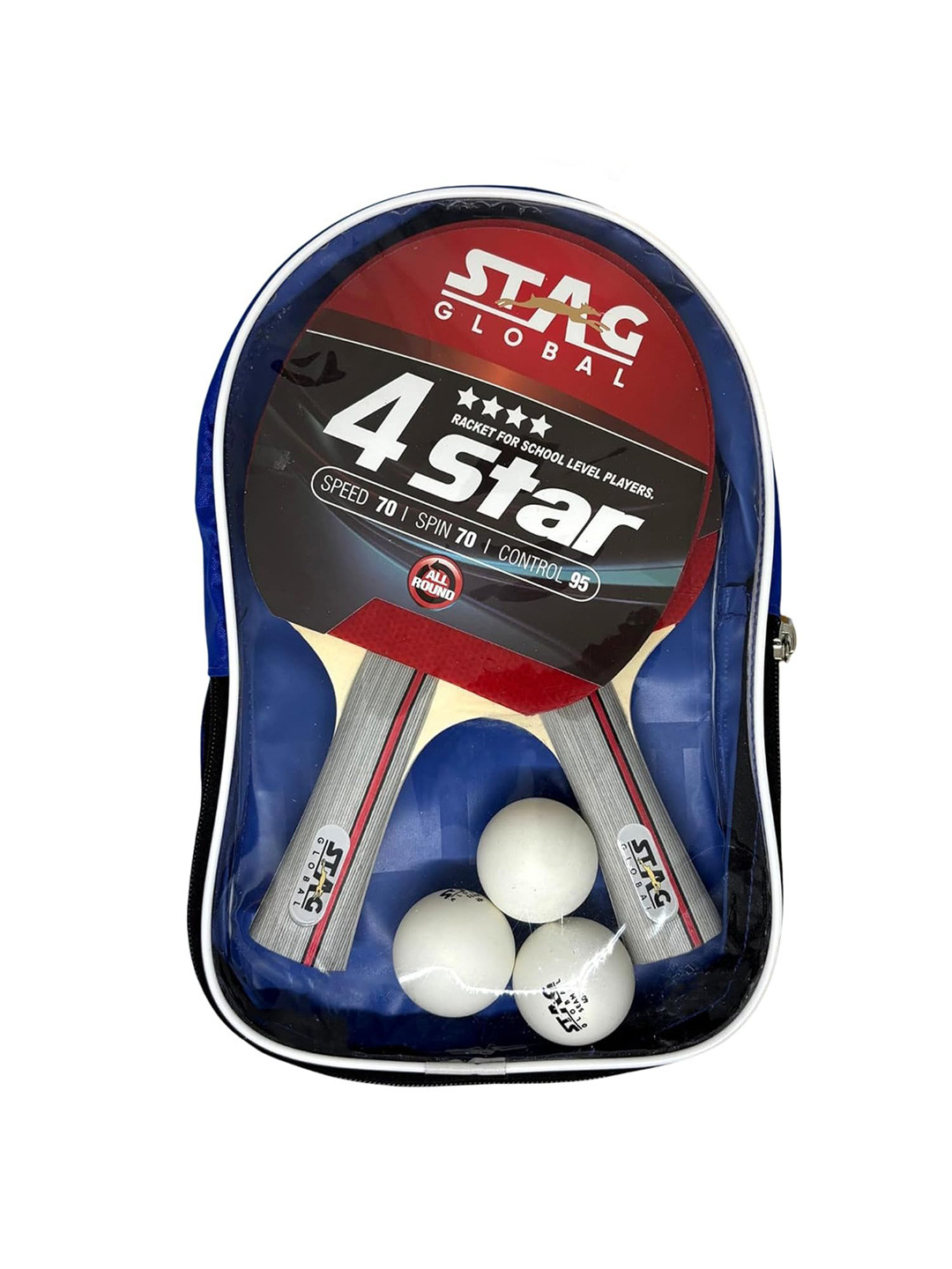 STAG GLOBA 2 Wooden Table Tennis Racket & 3 Balls Set