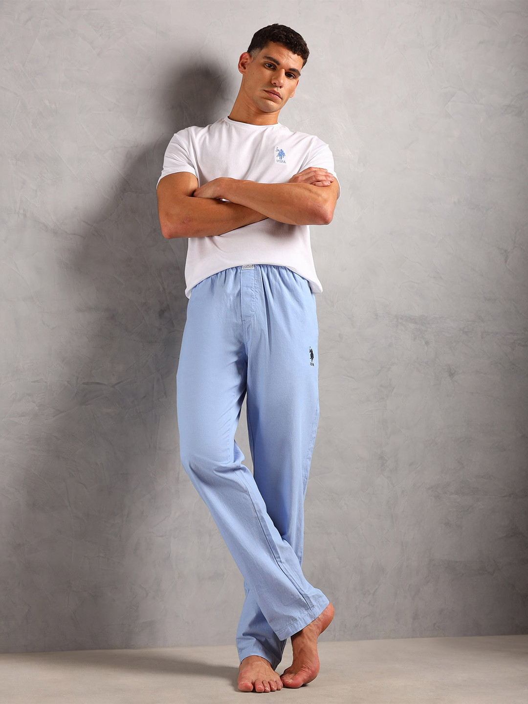 U.S. Polo Assn. Men Solid Pure Cotton Mid-Rise T-Shirt & Pyjamas