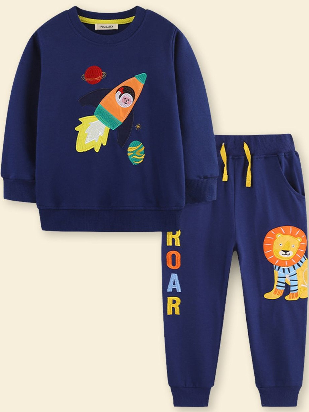 INCLUD Boys Navy Blue Embroidered Sweatshirt With Jogger Sets
