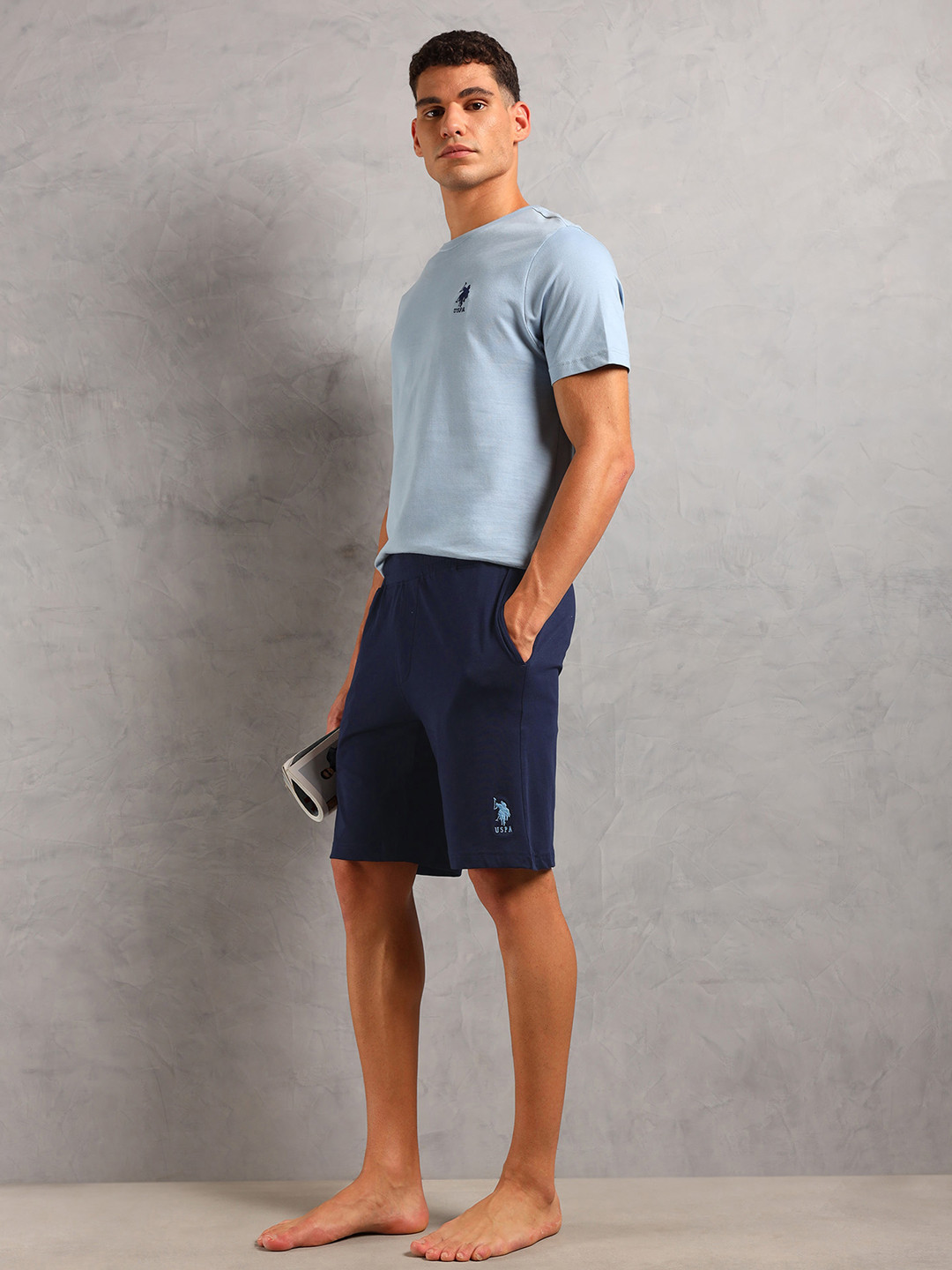 U.S. Polo Assn. Men Pure Cotton Mid-Rise Sleep Sets T-Shirt & Shorts