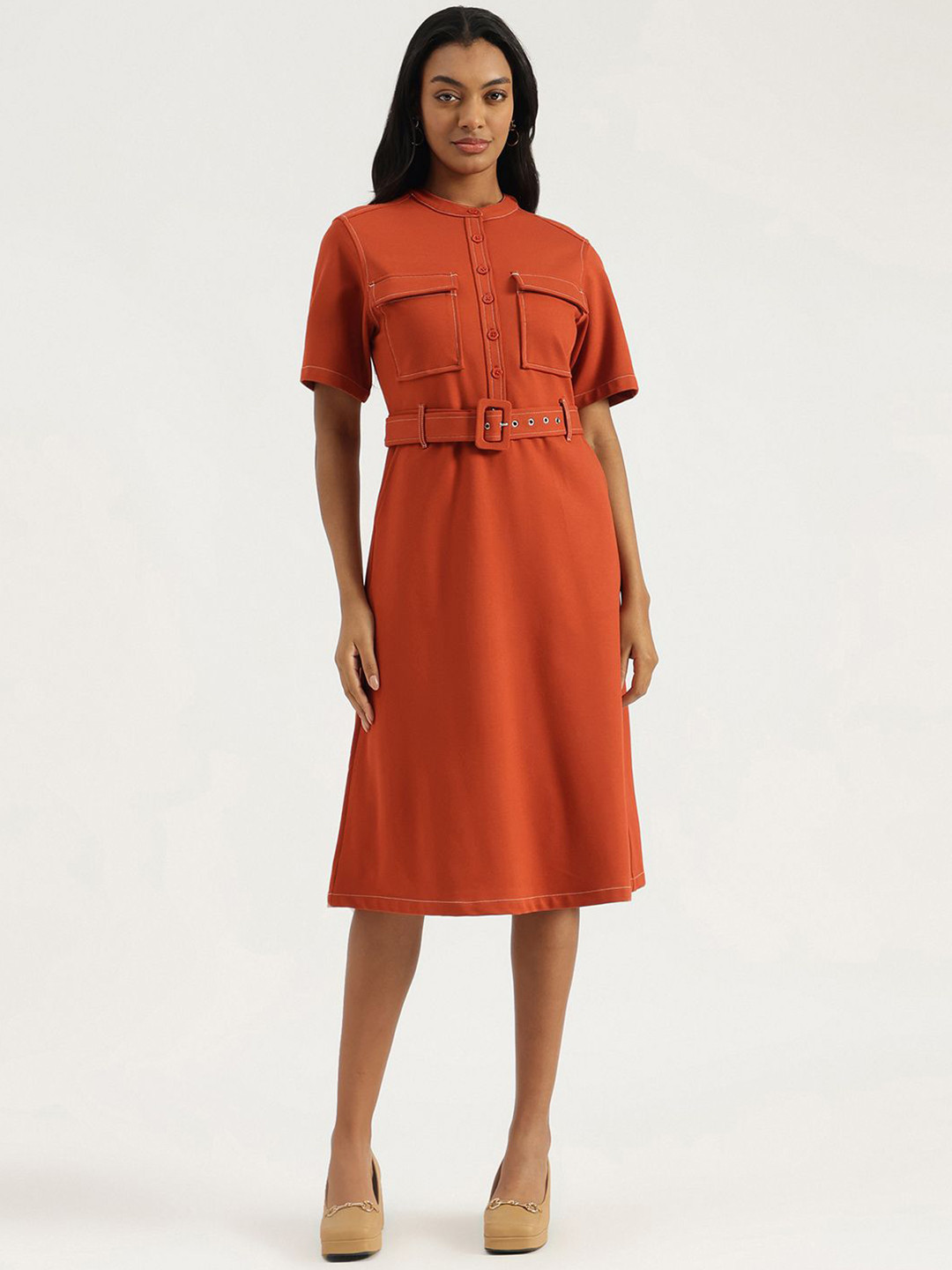 United Colors of Benetton Mandarin Collar Shirt Dress