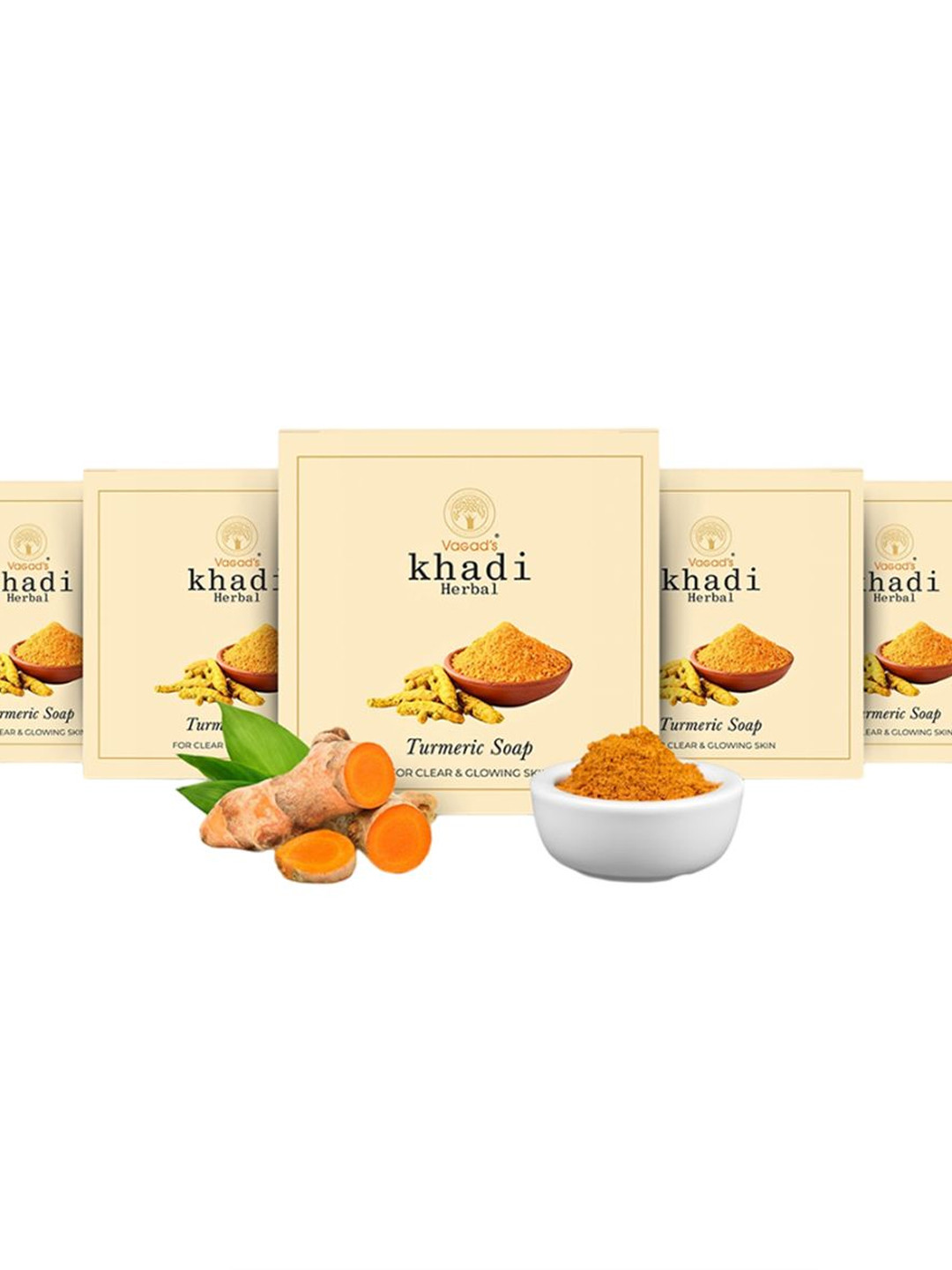 Vagads Set Of 5 Khadi Herbal Turmeric Soaps - 100g Each