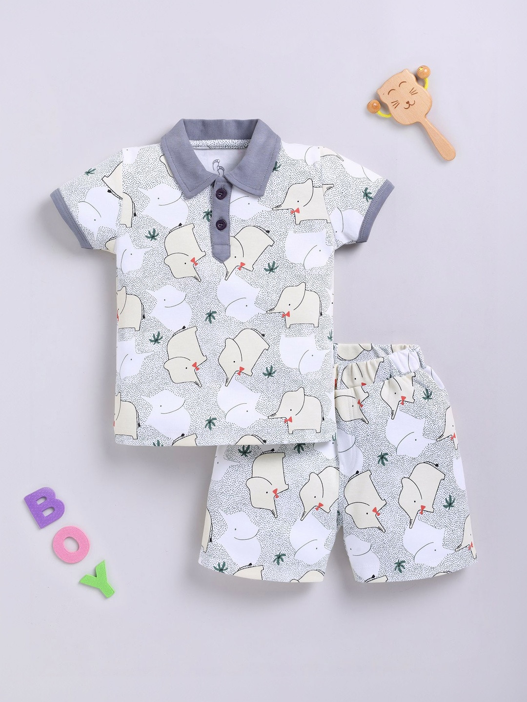 BABY GO Kids Printed Short Sleeves Pure Cotton T-shirt With Shorts Clothing Set