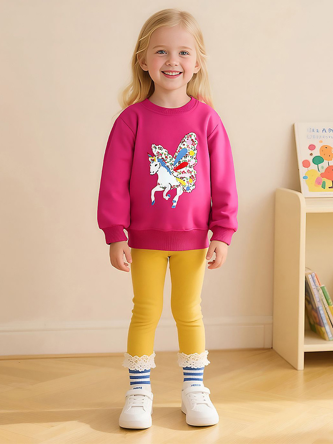 INCLUD Girls Unicorn Applique Patch Sweatshirt
