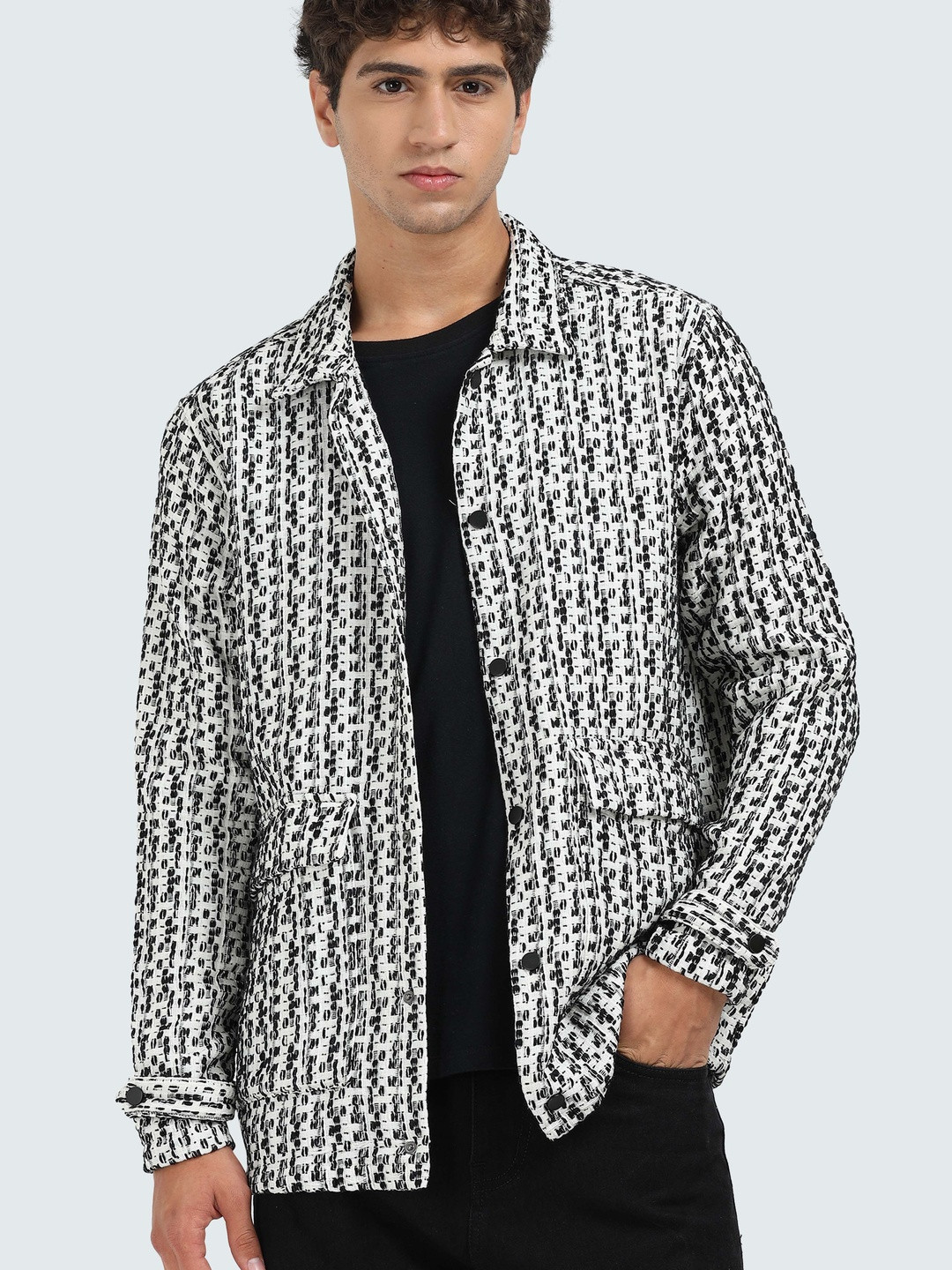 StitchX Men's Full Sleeve Overshirt Checkered Textured Shacket