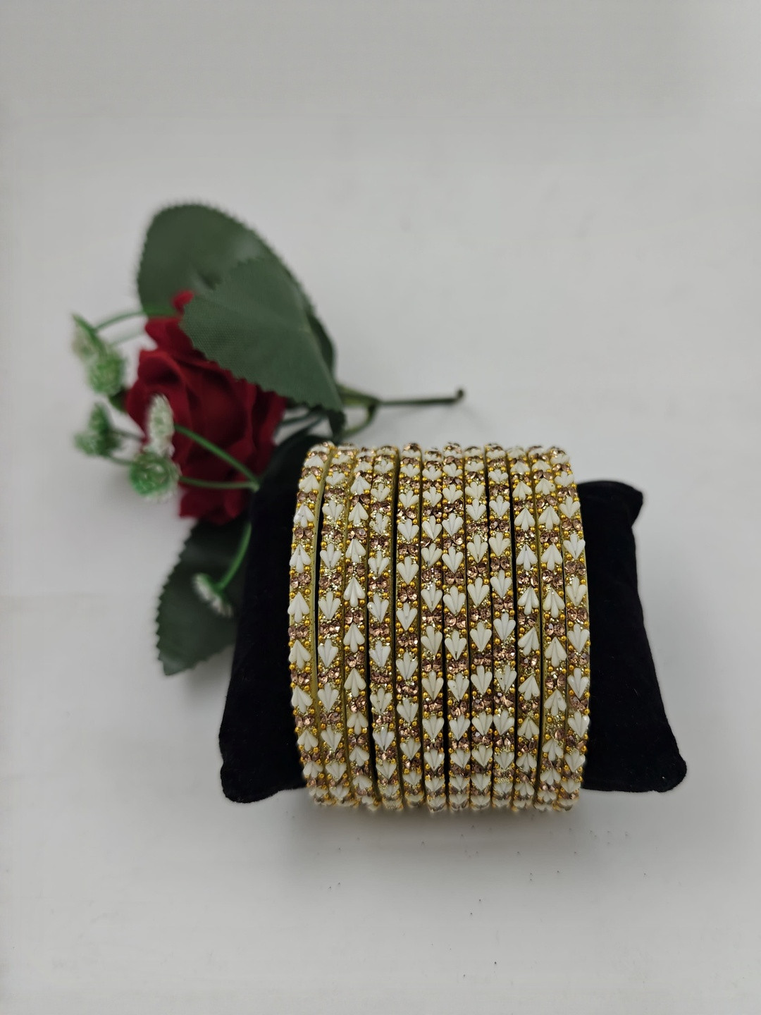 Navika Fancy Glass Bangles Set Of 12 Artificial Stone Studded Bangles