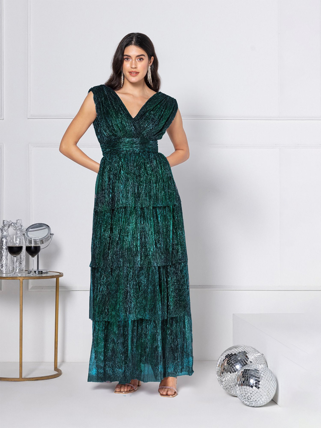 JULO Women Sapphire Soire  V-Neck Wrap Maxi Dress