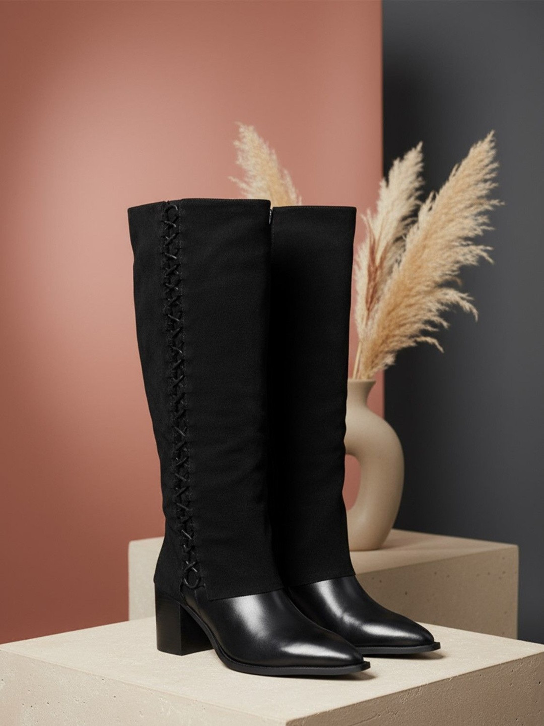 EZOK Women Pointed Toe Leather Lace-Ups Chelsea Boots