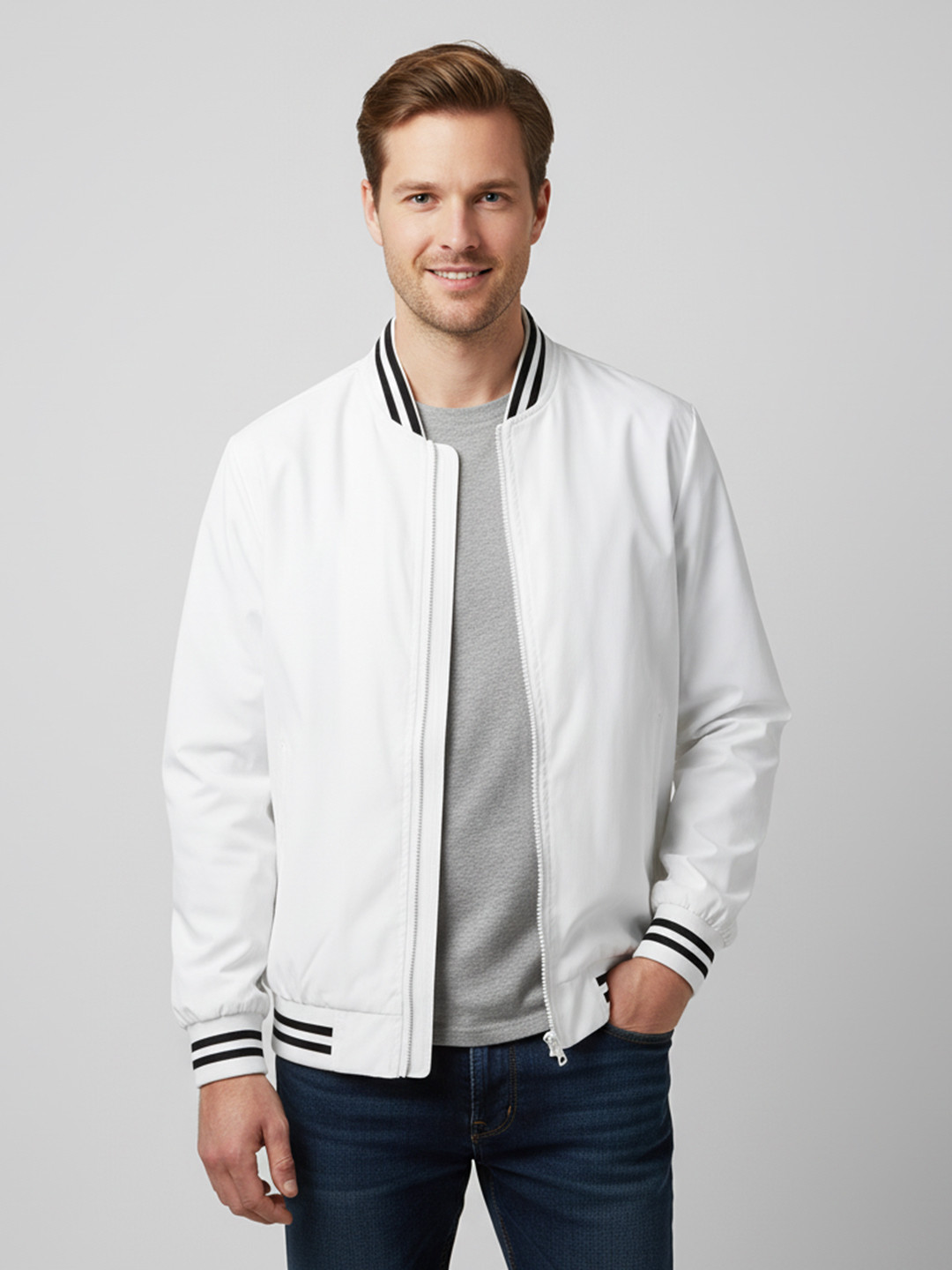 Mast & Harbour Men Collarless Bomber Jacket