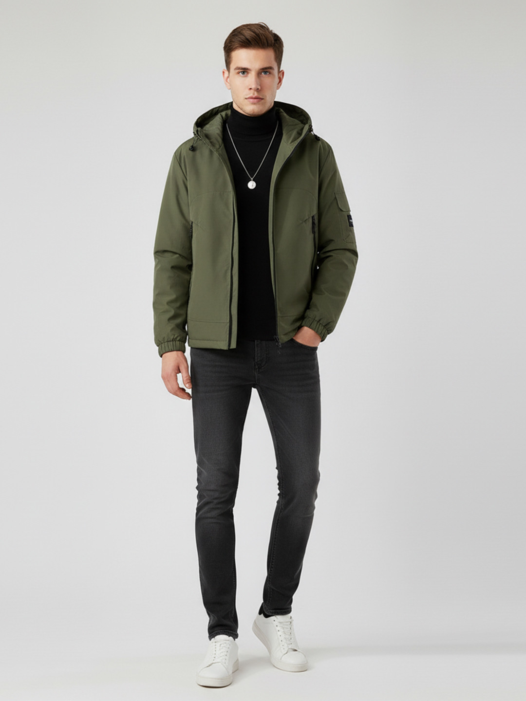 Mast & Harbour Men Hooded Long Sleeves Regular Zip Detail Sporty Jacket