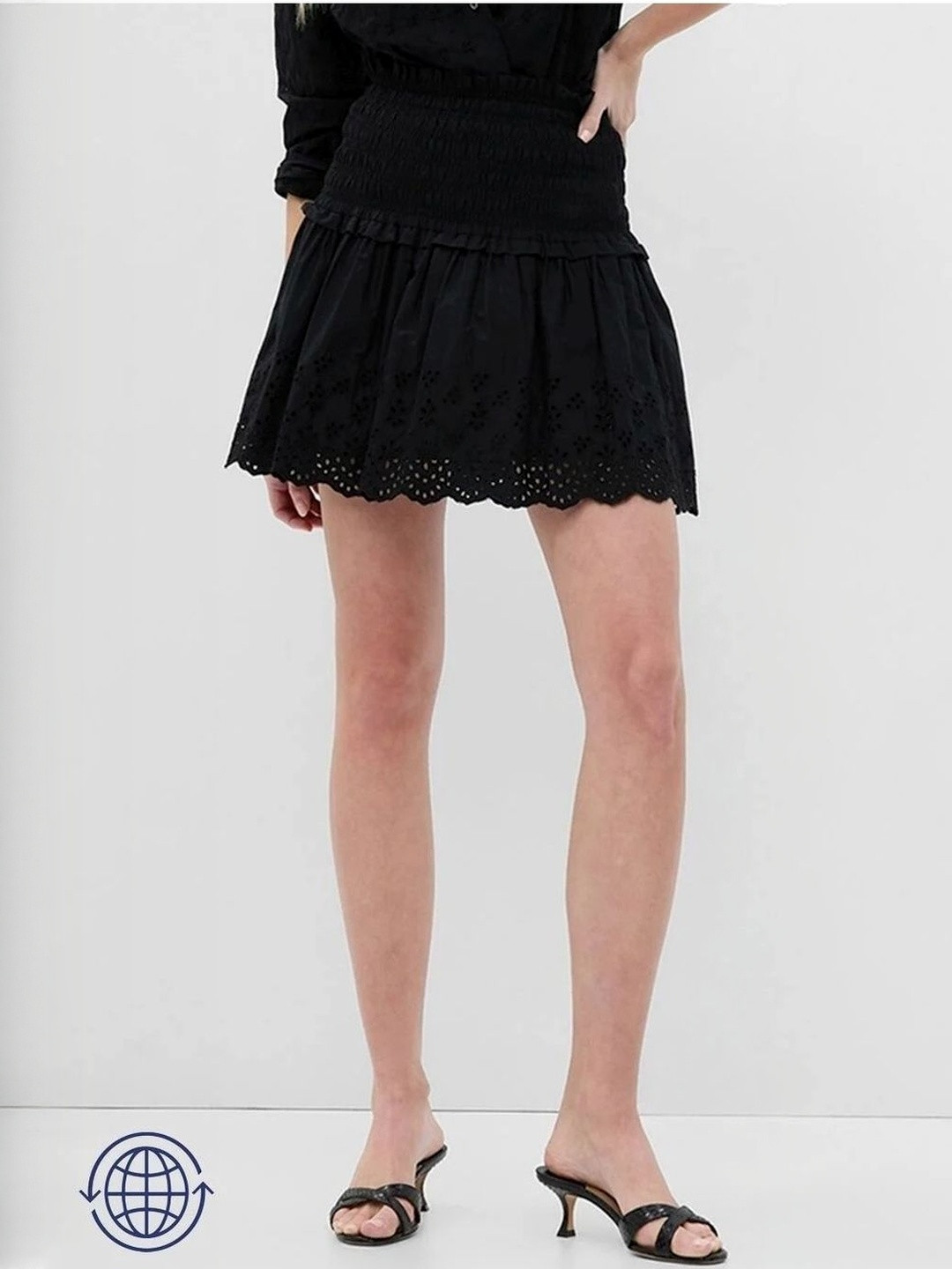 GAP Self Design Cut-Work High-Rise Mini Pure Cotton A-Line Skater Skirt