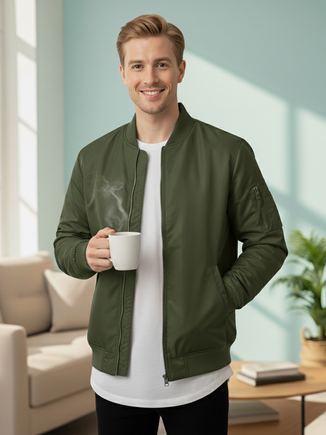 Mast & Harbour Men Shawl Collar Bomber Jacket