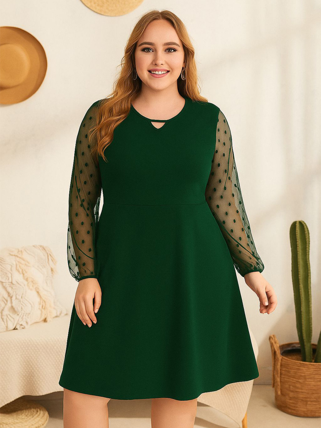 AMEEZA V-Neck Long Sleeves Fit And Flare Above Knee Dress