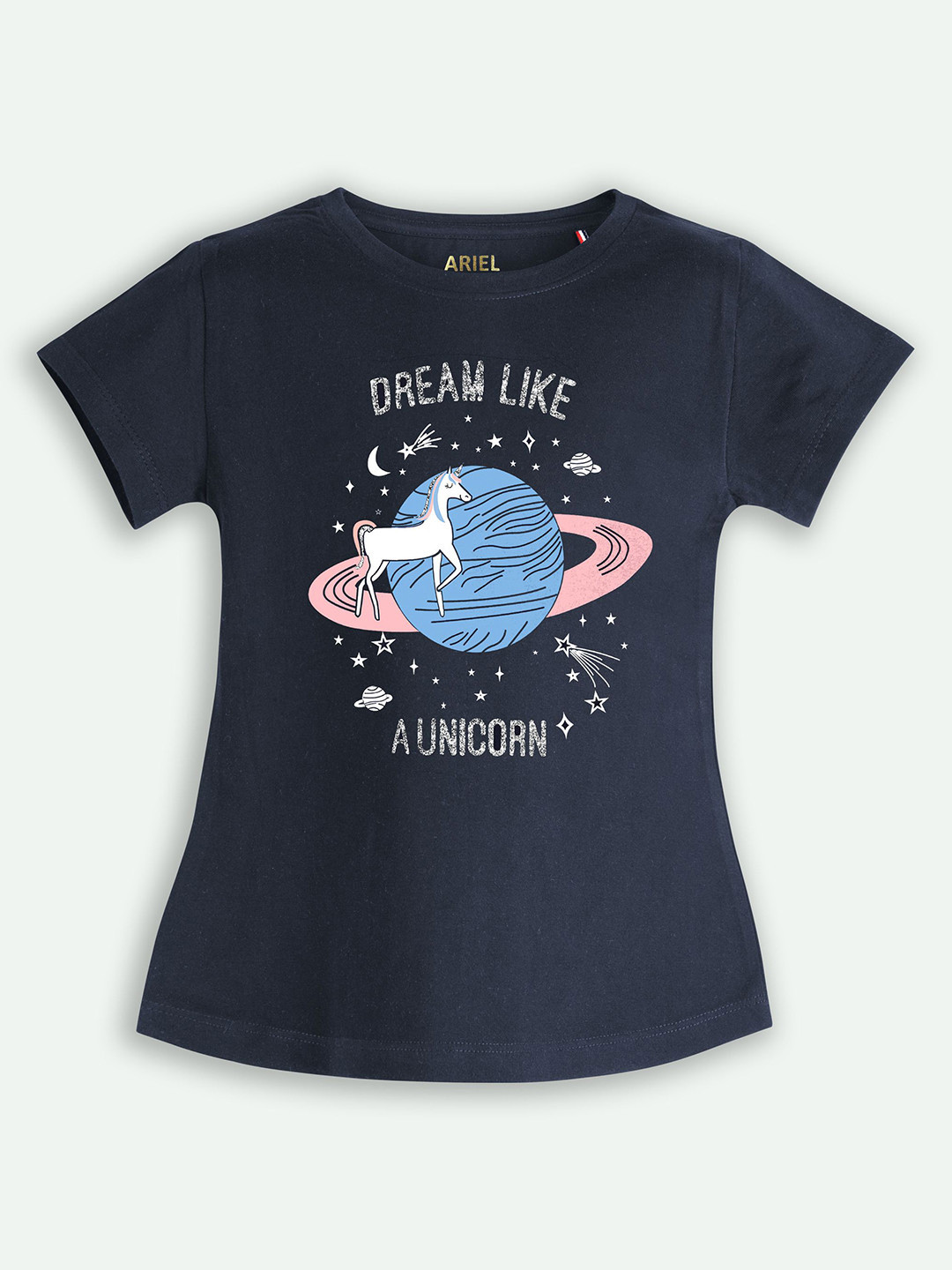 ariel Girls Graphic Printed Short Sleeves Cotton T-shirts