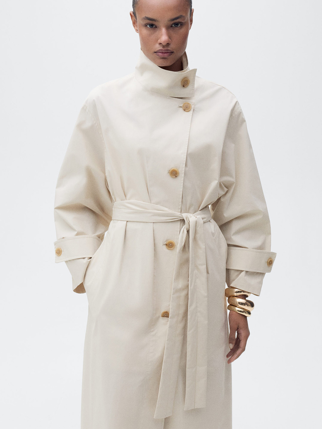 MANGO High Neck Trench Coat with Belt