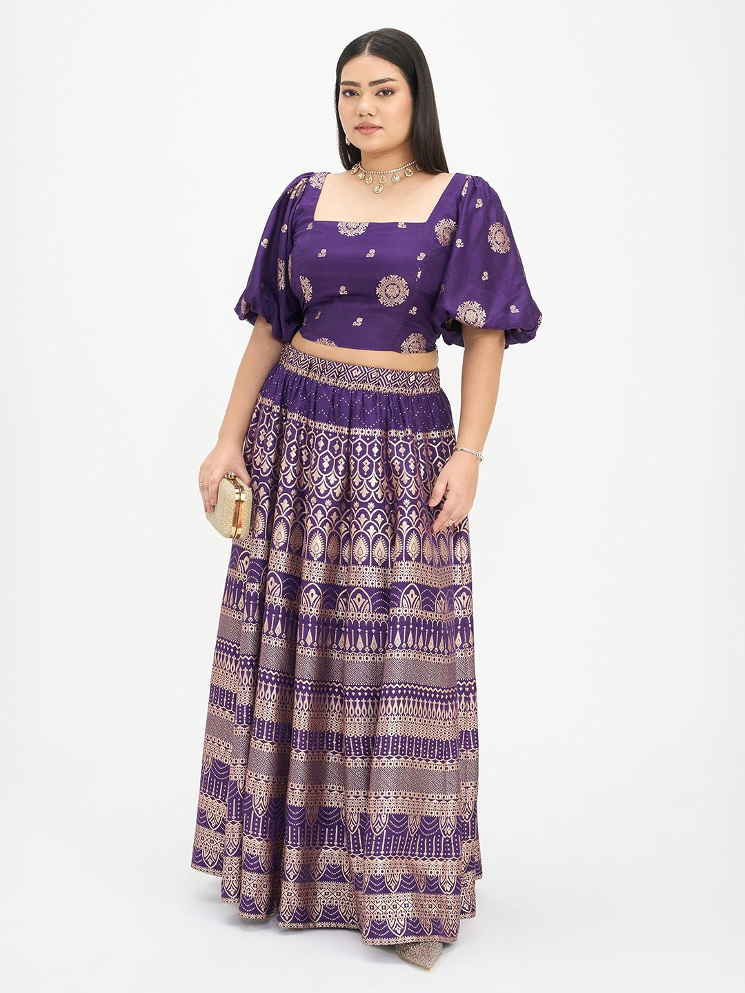 Virgio Women Viscose Brocade Maxi Flared Plus Size Skirts