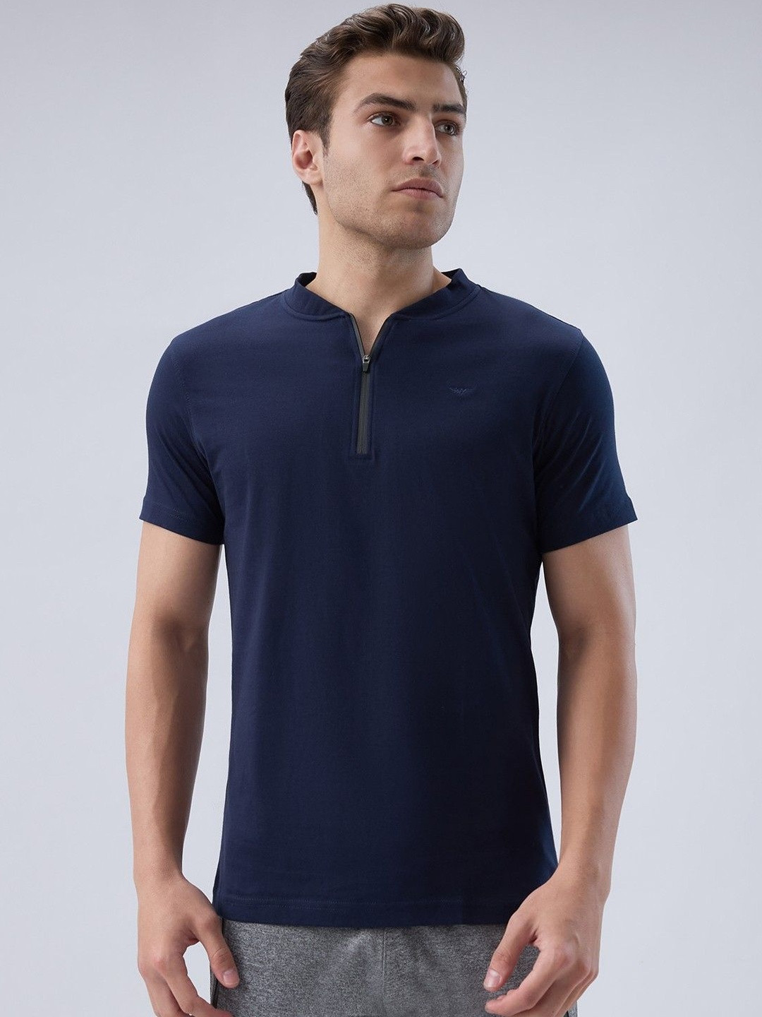 Park Avenue Mandarin Collar Short Sleeves Pure Cotton Sports T-shirt