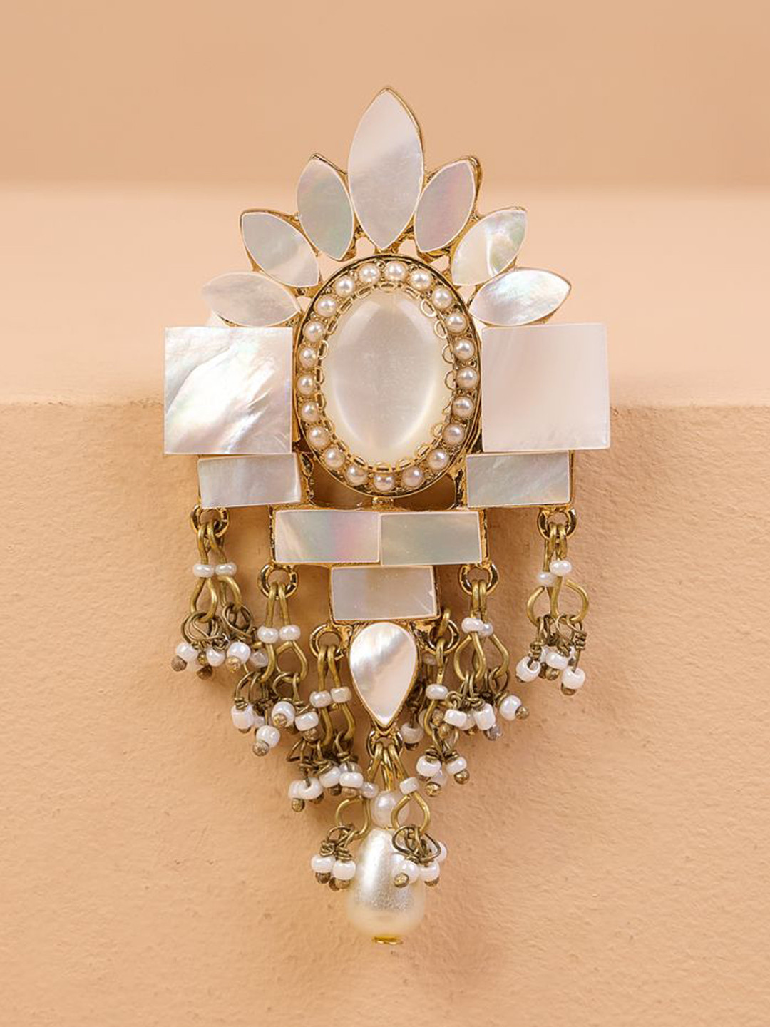 Tasva Men Mother Of Pearls Beaded Statement Brooch