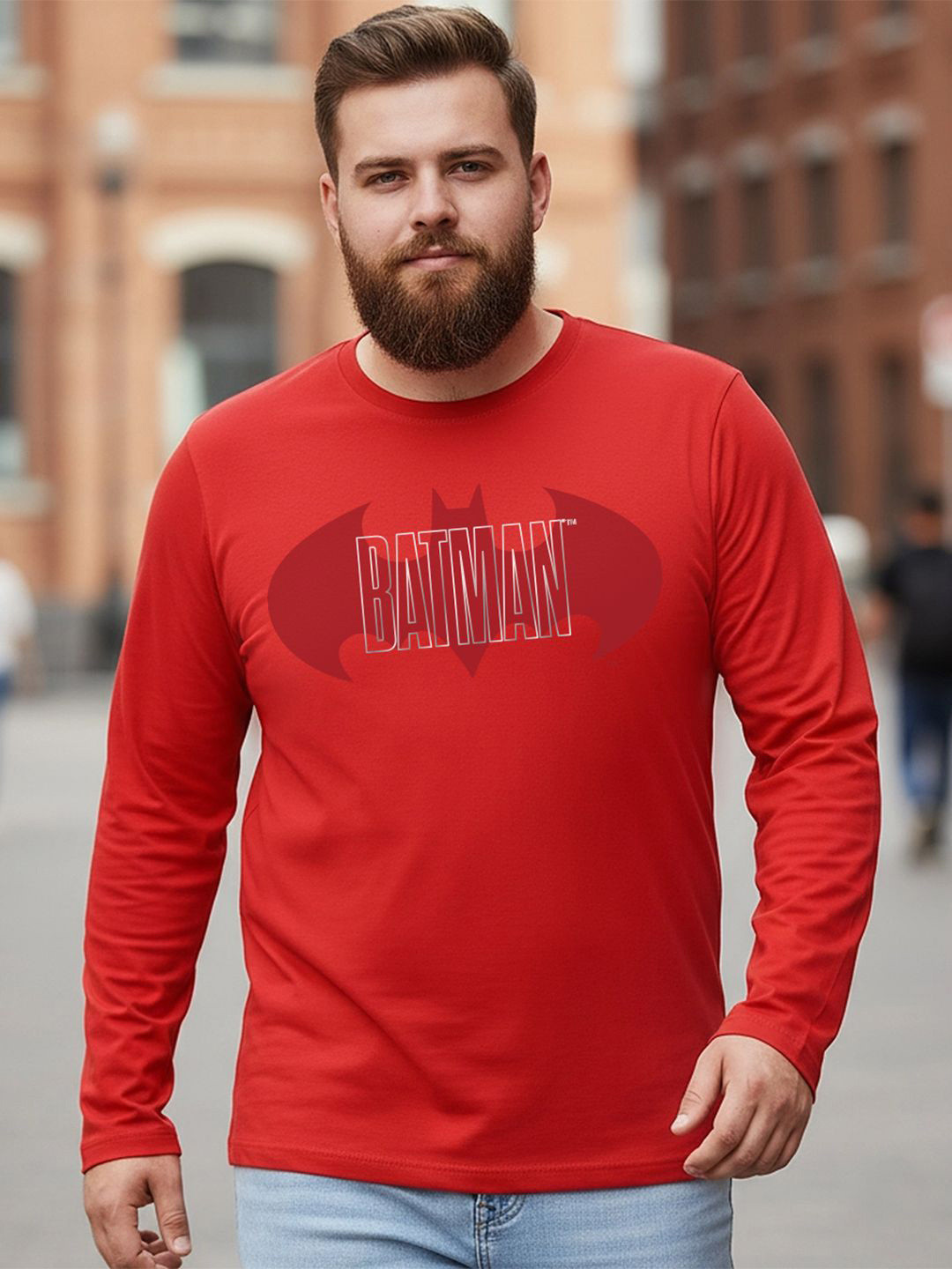 Bewakoof OFFICIAL DC MERCHANDISE Men Bold Red Batman Graphic Printed Plus Size T-shirt