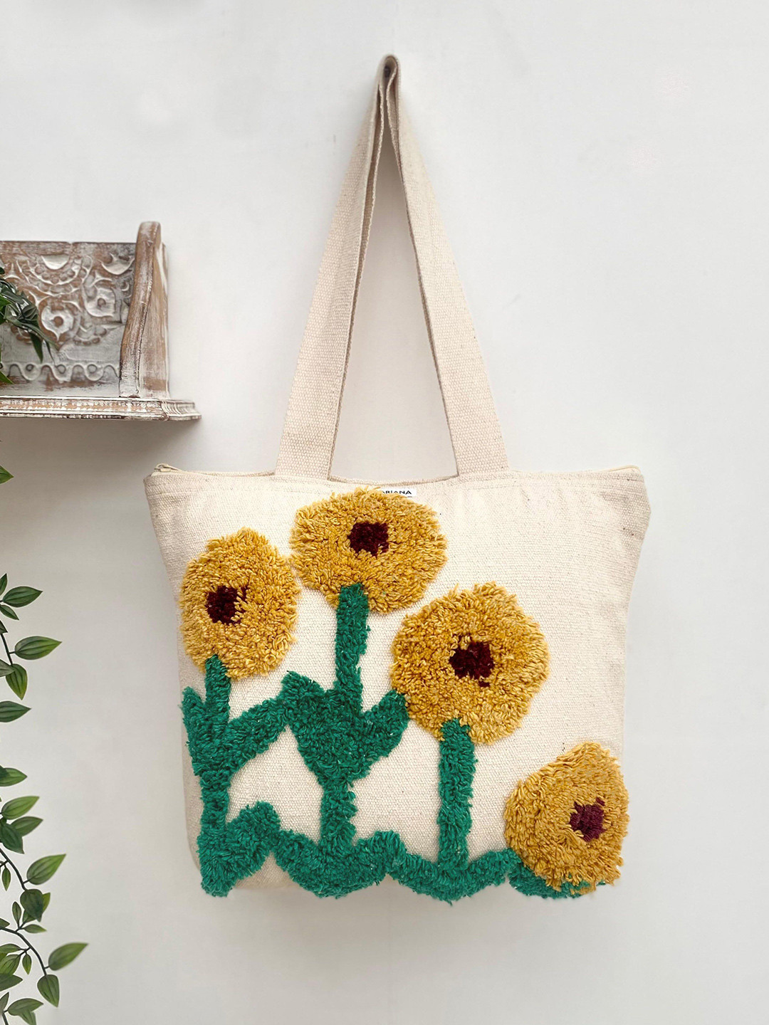 Ariana Floral Embellished Shopper Boho Cotton Tote Bag